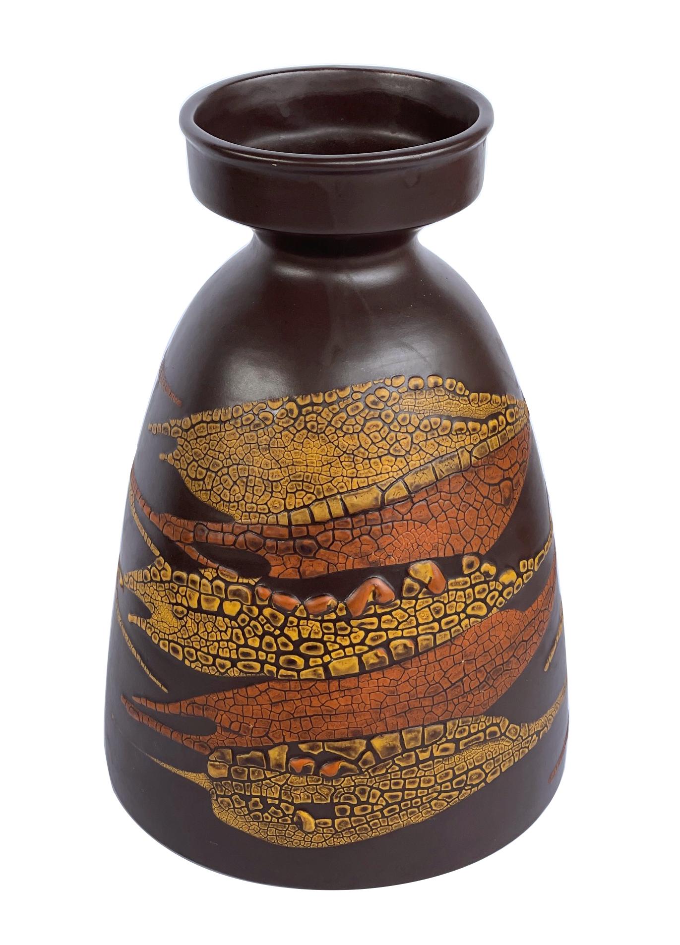 Américain Ensemble de 3 vases en poterie Royal Haeger à glaçure marron, ocre et orange en vente
