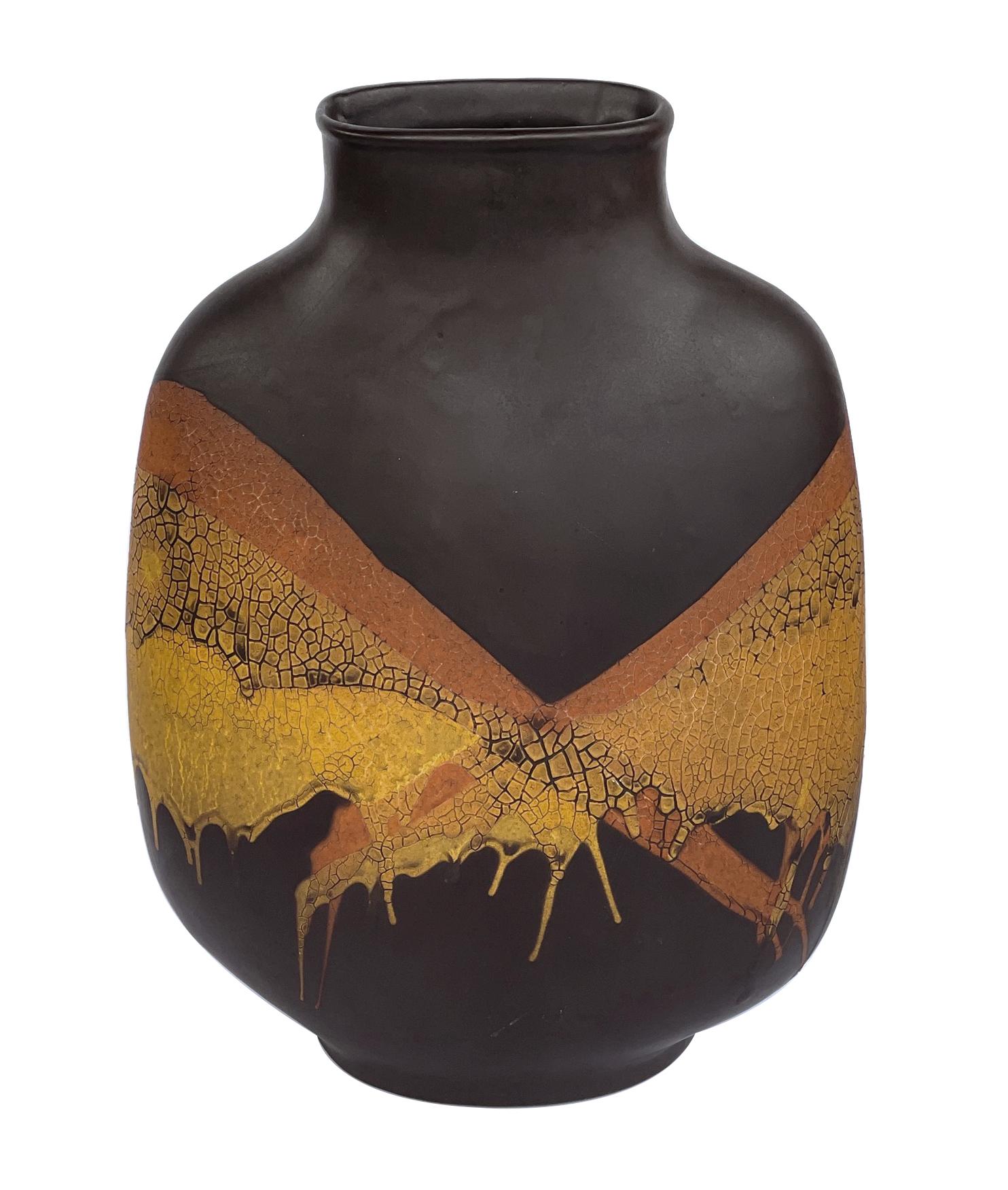 Ensemble de 3 vases en poterie Royal Haeger à glaçure marron, ocre et orange Bon état - En vente à San Francisco, CA