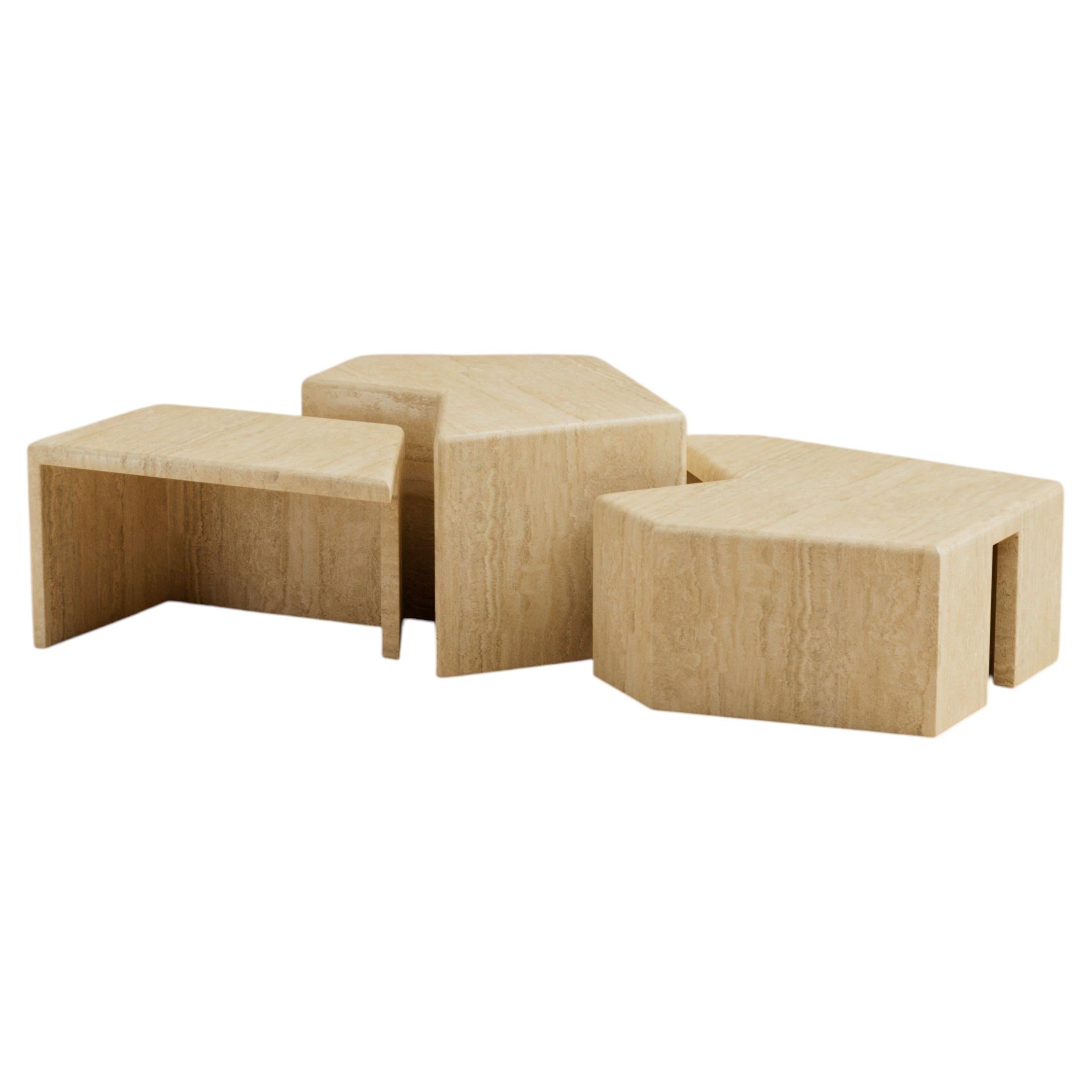 Set Of 3 Rumi Natural Stone Cocktail Tables by Lusano