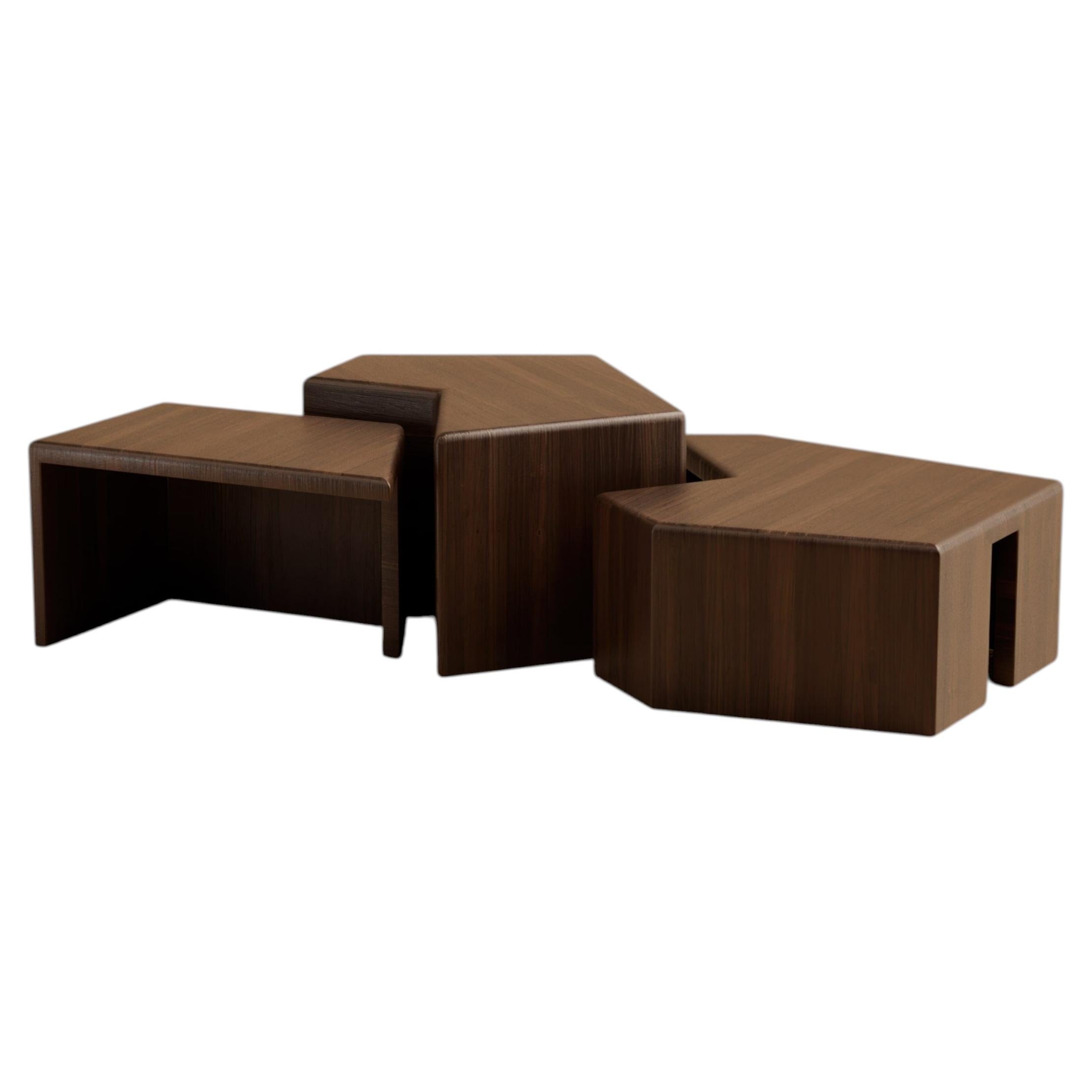 Juego de 3 Rumi Walnut Cocktail Tables by Lusano en venta
