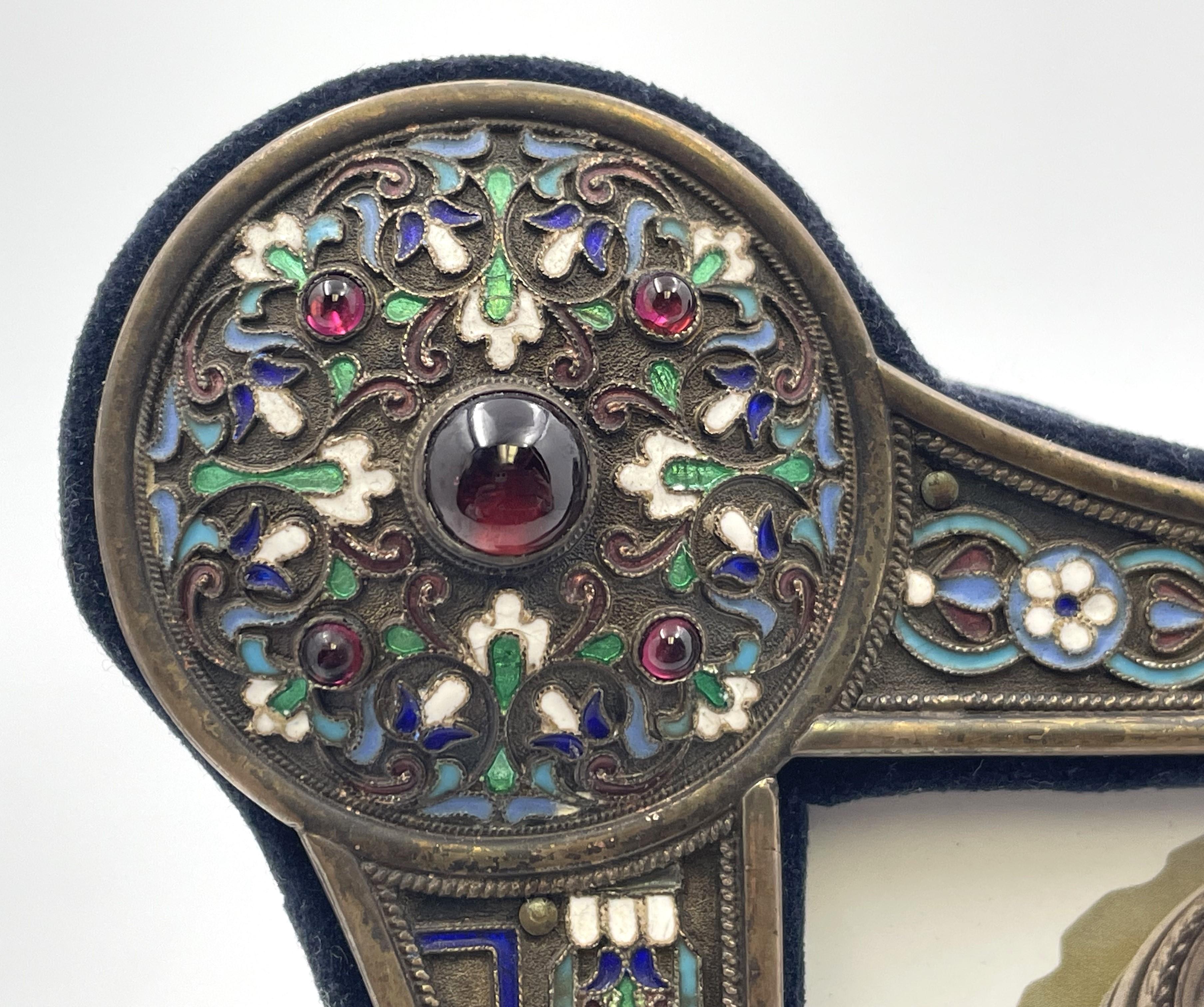 Set of 3 Russian Enamel & Silver Picture Frames from Late 19th Century For Sale 2