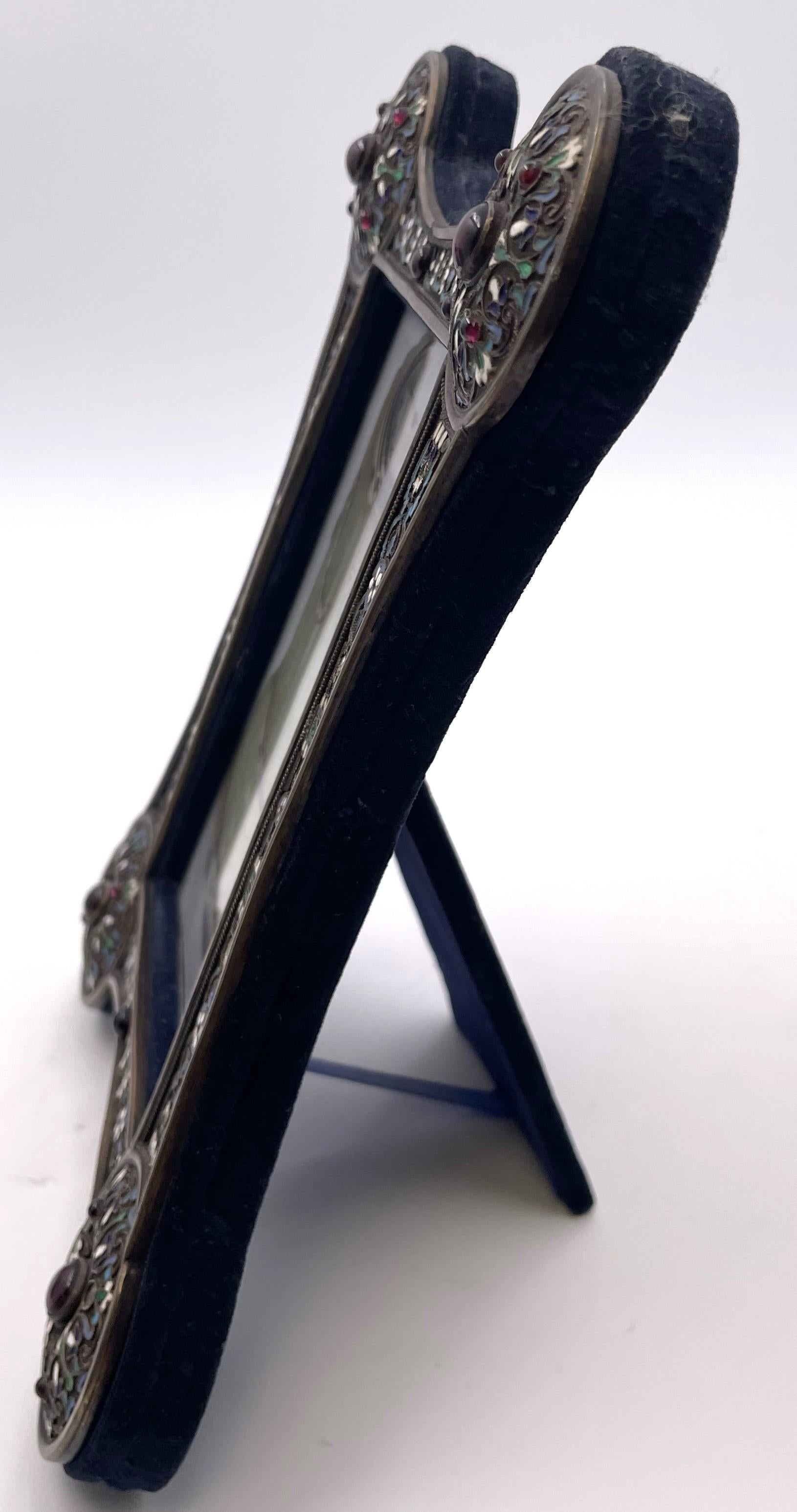 Set of 3 Russian Enamel & Silver Picture Frames from Late 19th Century For Sale 6