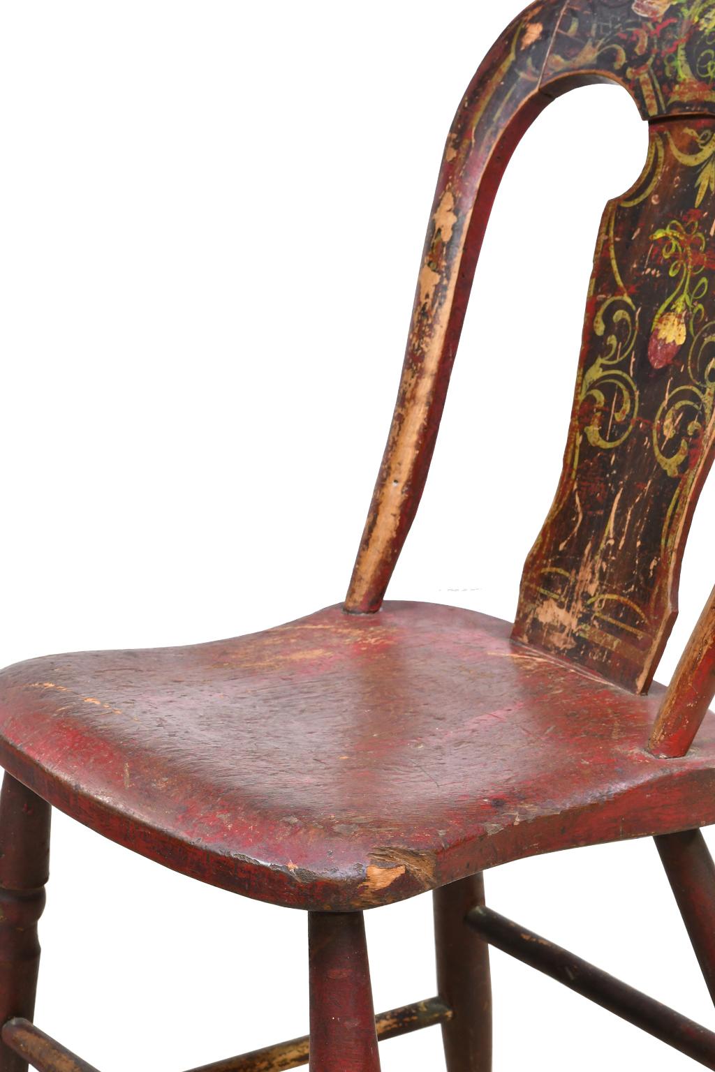 Set of 3 Authentic Plank Chairs with Red/Brown Paint, Pennsylvania, circa 1840 1