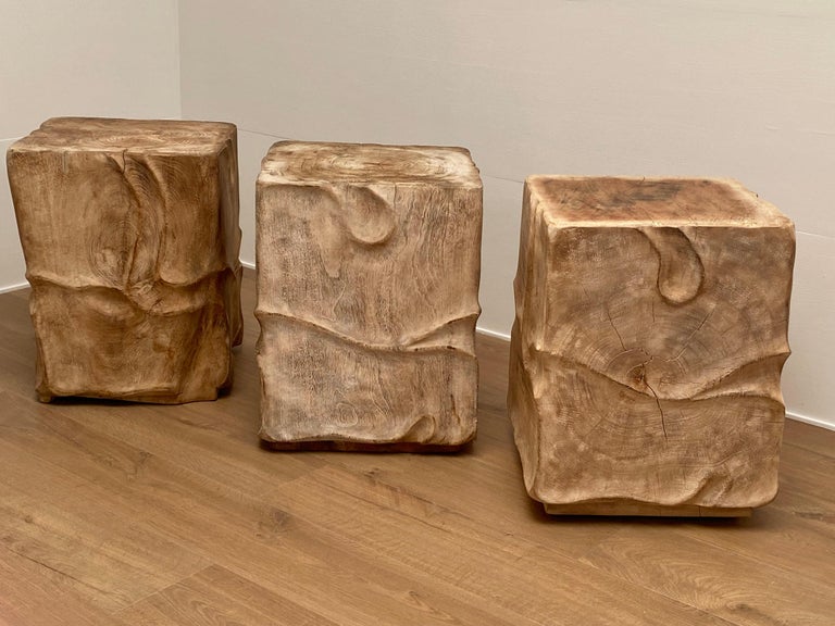 Set of 3 Rustic, Solid Wooden Blocks For Sale at 1stDibs
