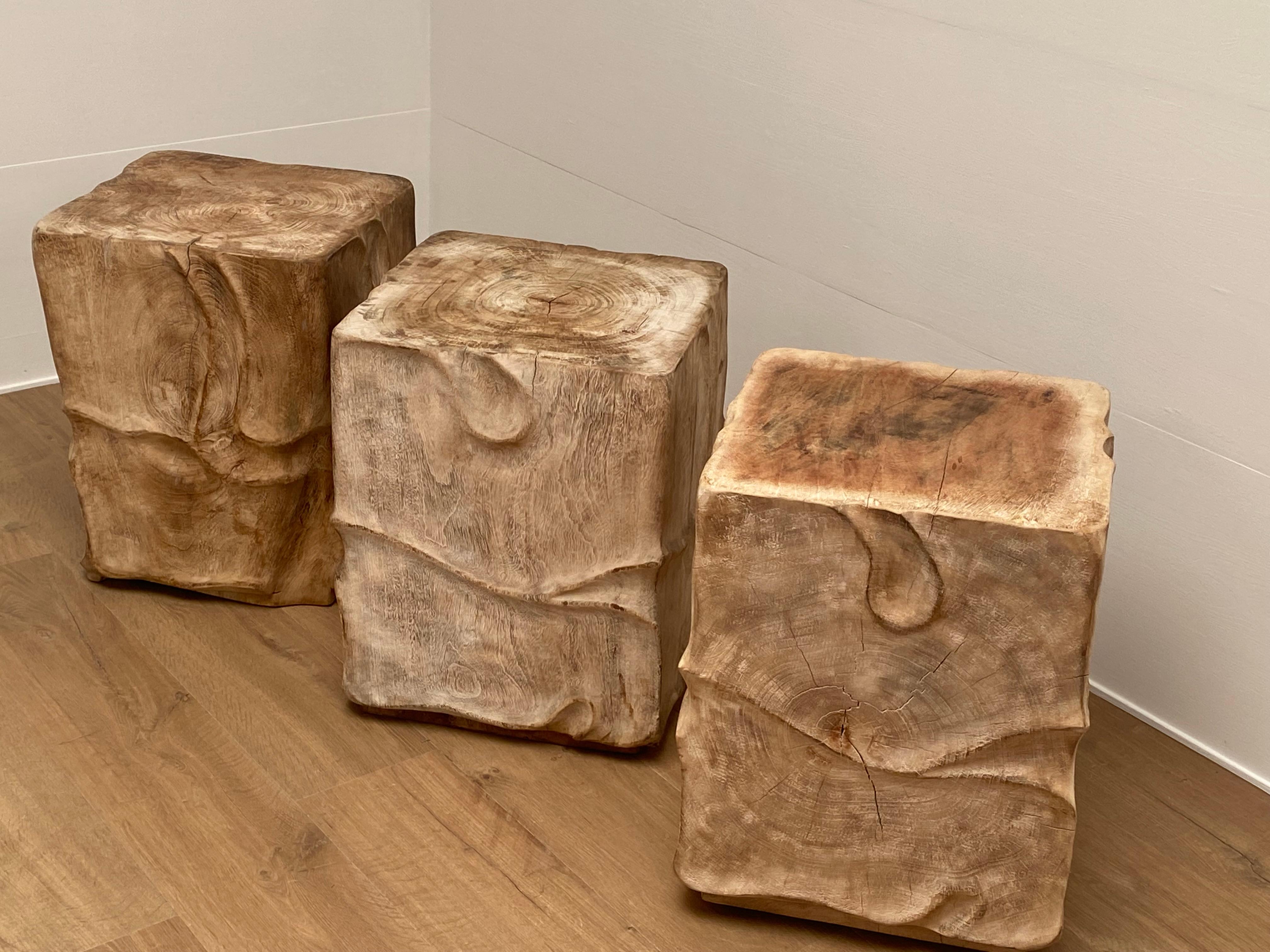 Balinese  Set of 3 Rustic, Solid Wooden Blocks For Sale