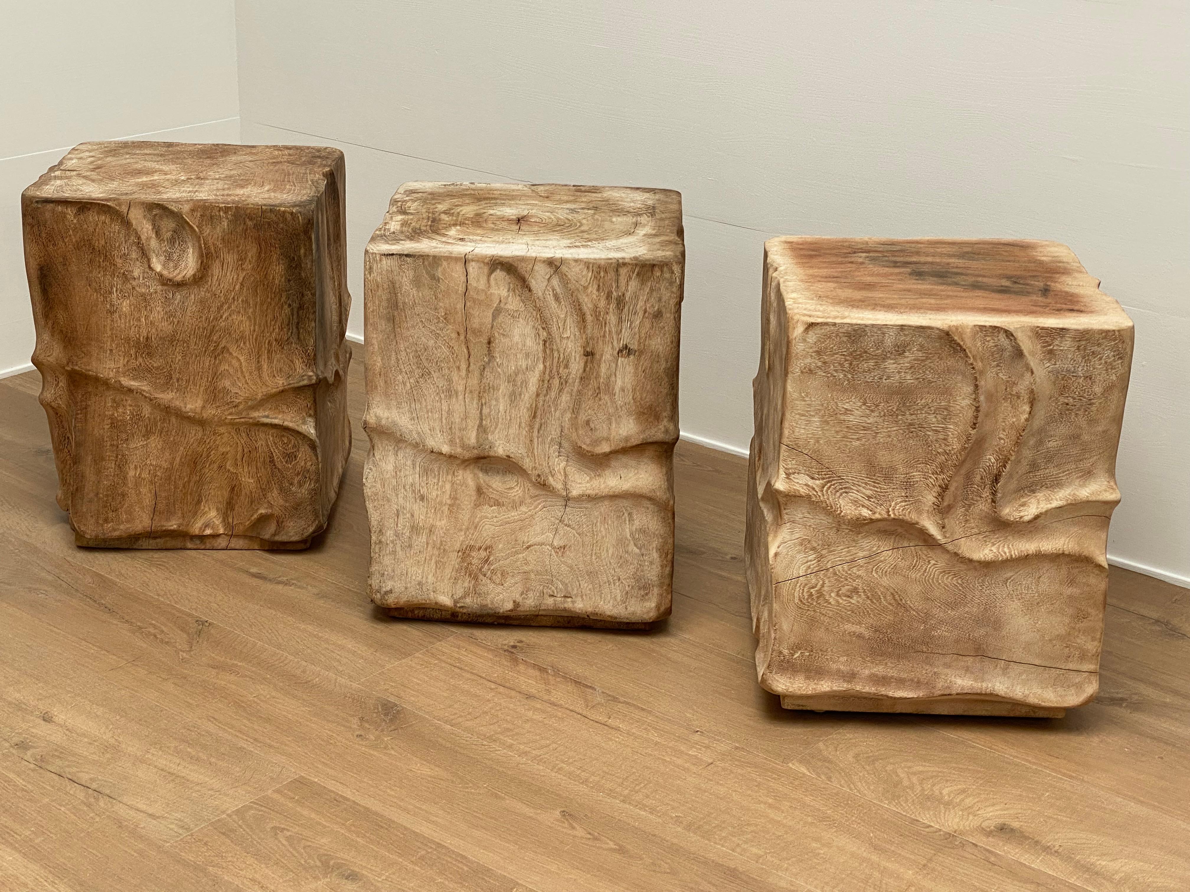 Contemporary  Set of 3 Rustic, Solid Wooden Blocks For Sale