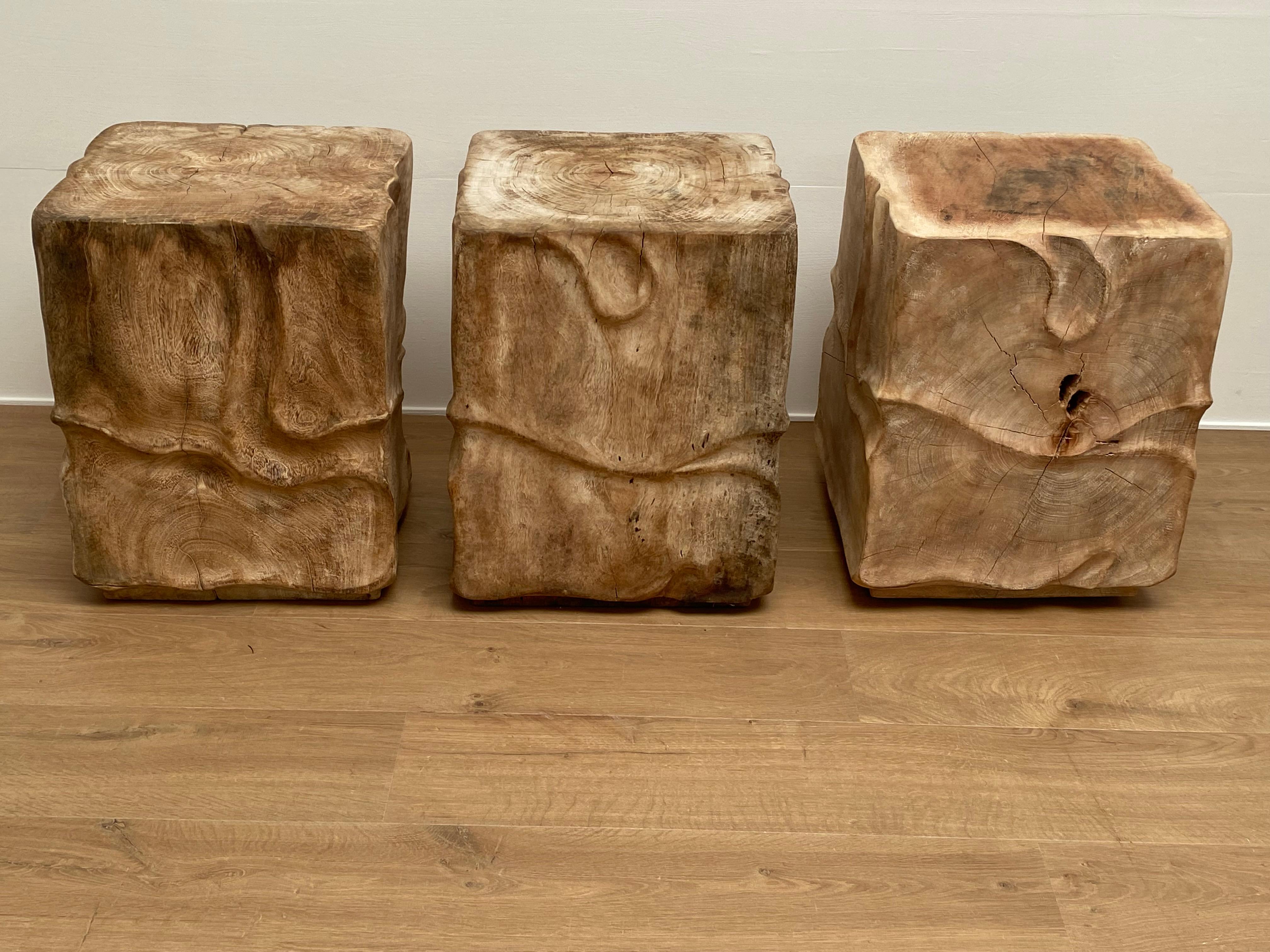  Set of 3 Rustic, Solid Wooden Blocks For Sale 1