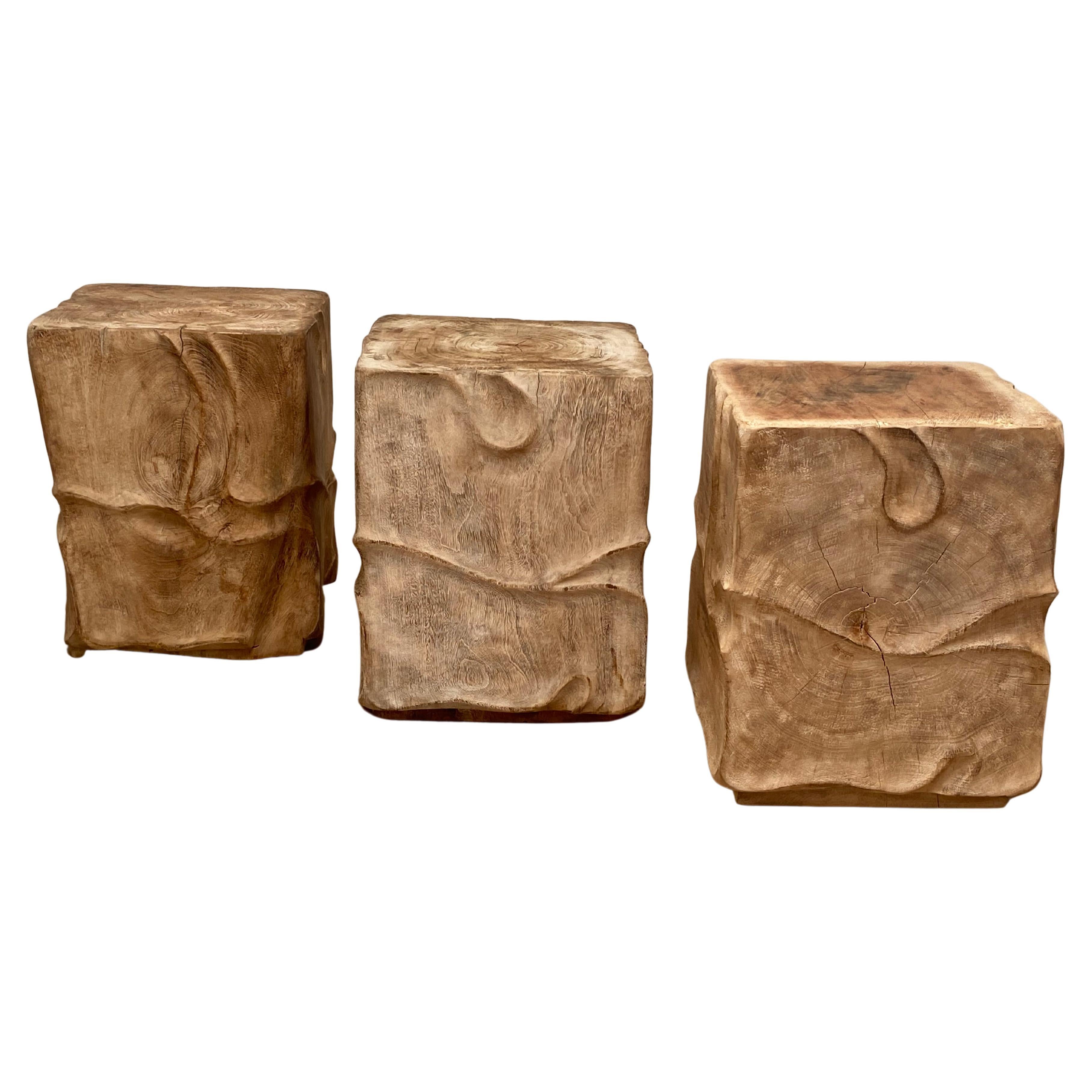  Set of 3 Rustic, Solid Wooden Blocks For Sale