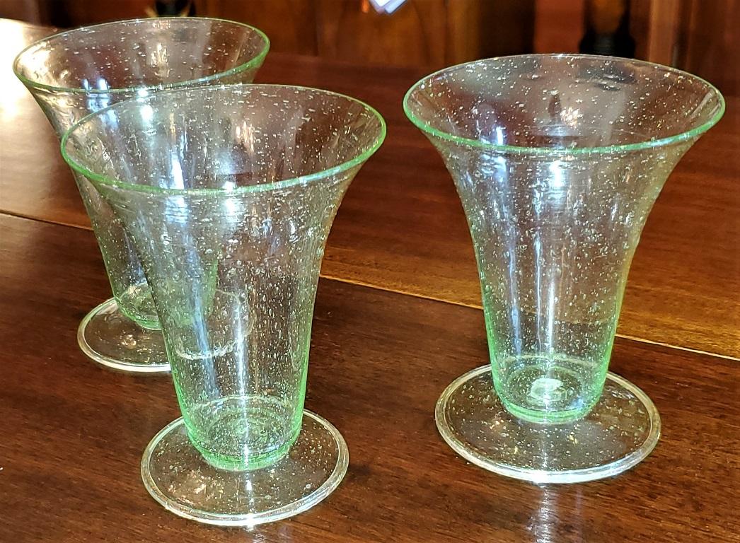 PRESENTING a GORGEOUS Set of 3 Salviati Venetian Glass Sundaes.

Made in Venice, Italy circa 1930 by the World famous Salviati Glassworks. Classically Art Deco pieces.

In near mint condition with no chips or cracks.

Each glass consists of a