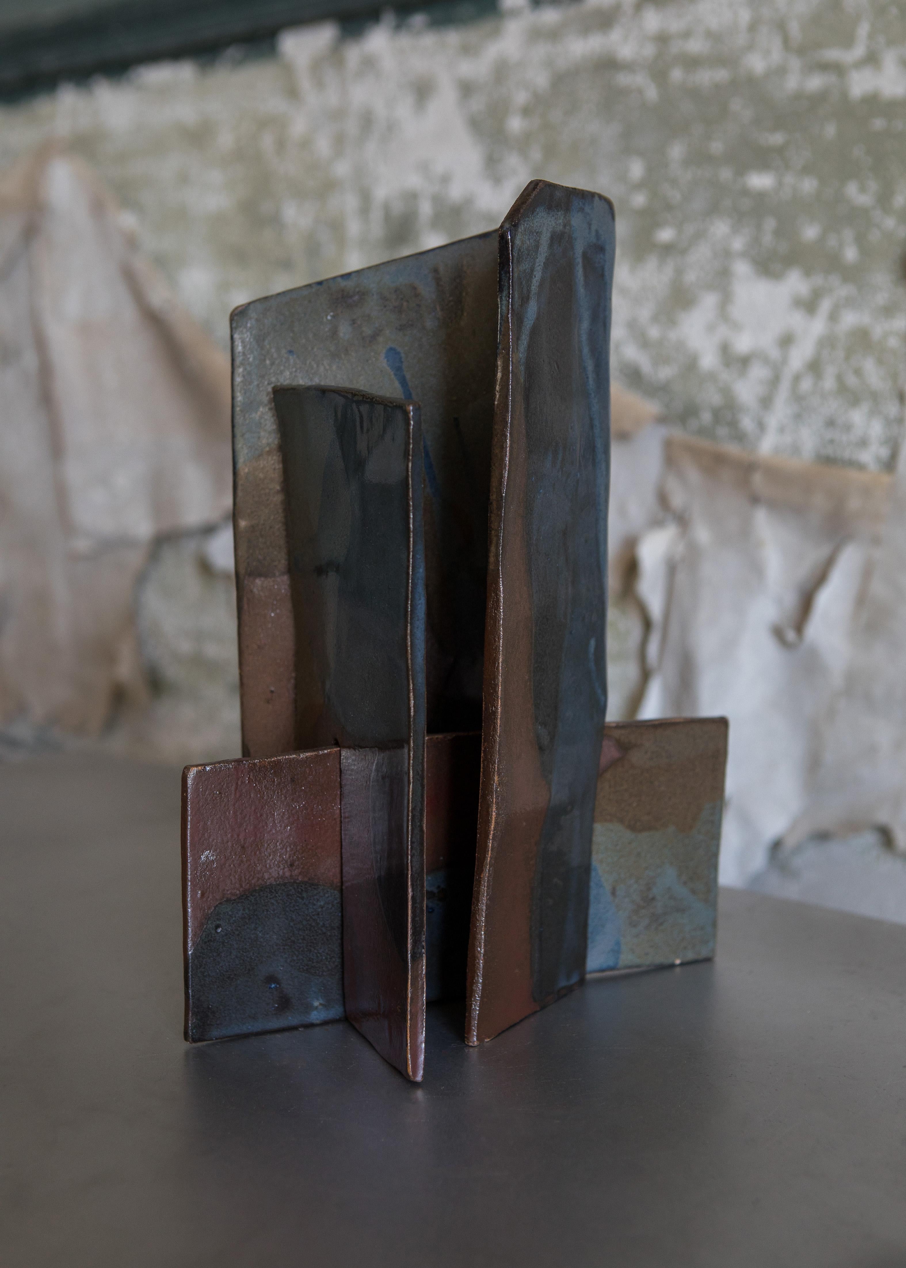 Set Of 3 Sandstone M Decorative Objects by Mylene Niedzialkowski
Unique Pieces.
Dimensions: Ø 30 x H 34,5 cm. 
Materials: Sandstone and enamel.

Modules composed of 2 or 3 glazed stoneware slabs, hand- crafted piece by piece to create a unique