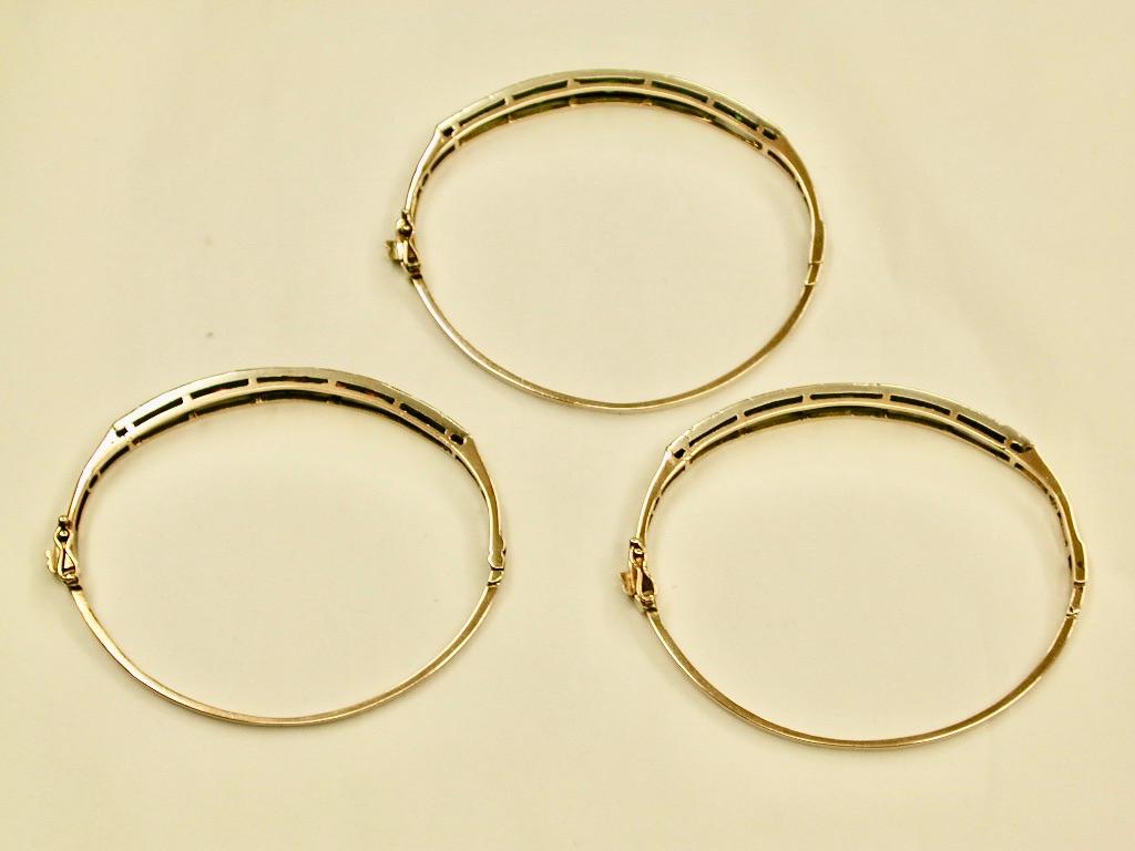 Set of 3 Sapphire, Ruby, & Emerald Set 14 Ct Gold Bangles, Dated circa 1940's 2