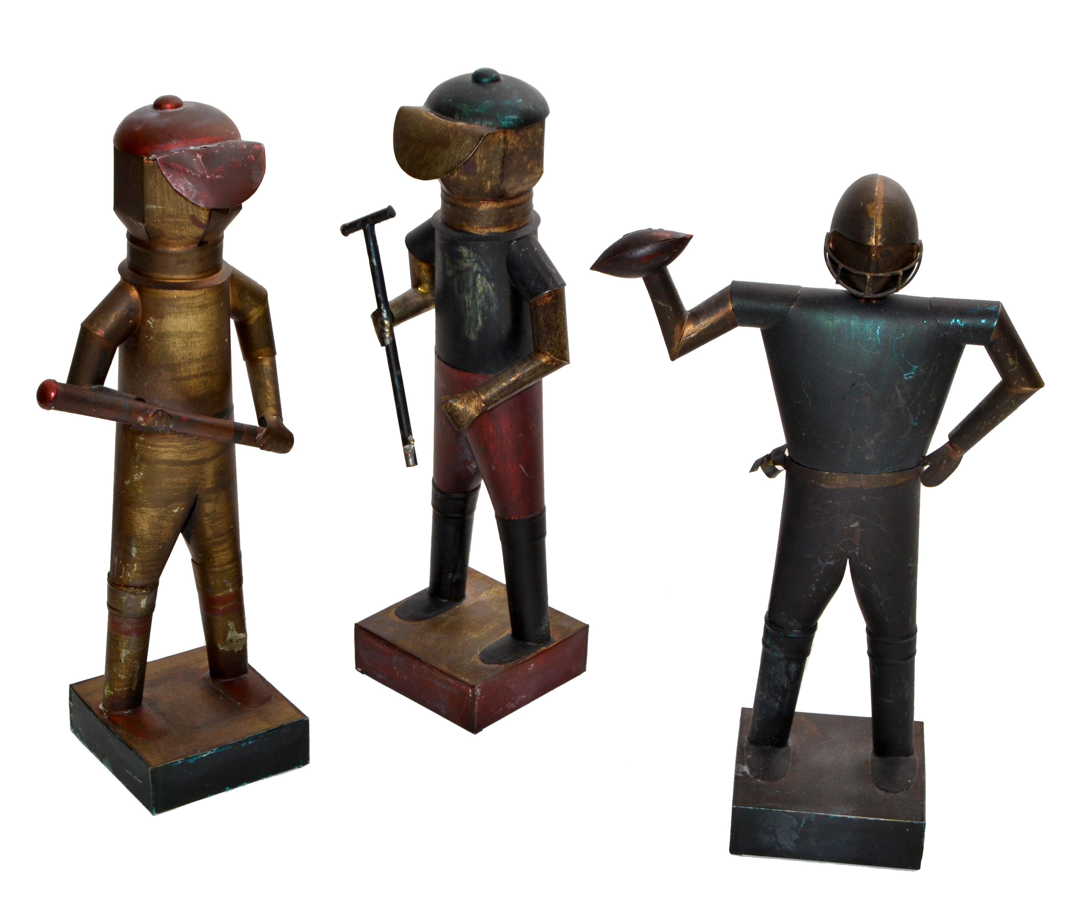 Mexican Set of 3 Sarreid LTD Mexico Tin Metal Sports Player Team Mid-Century Modern For Sale