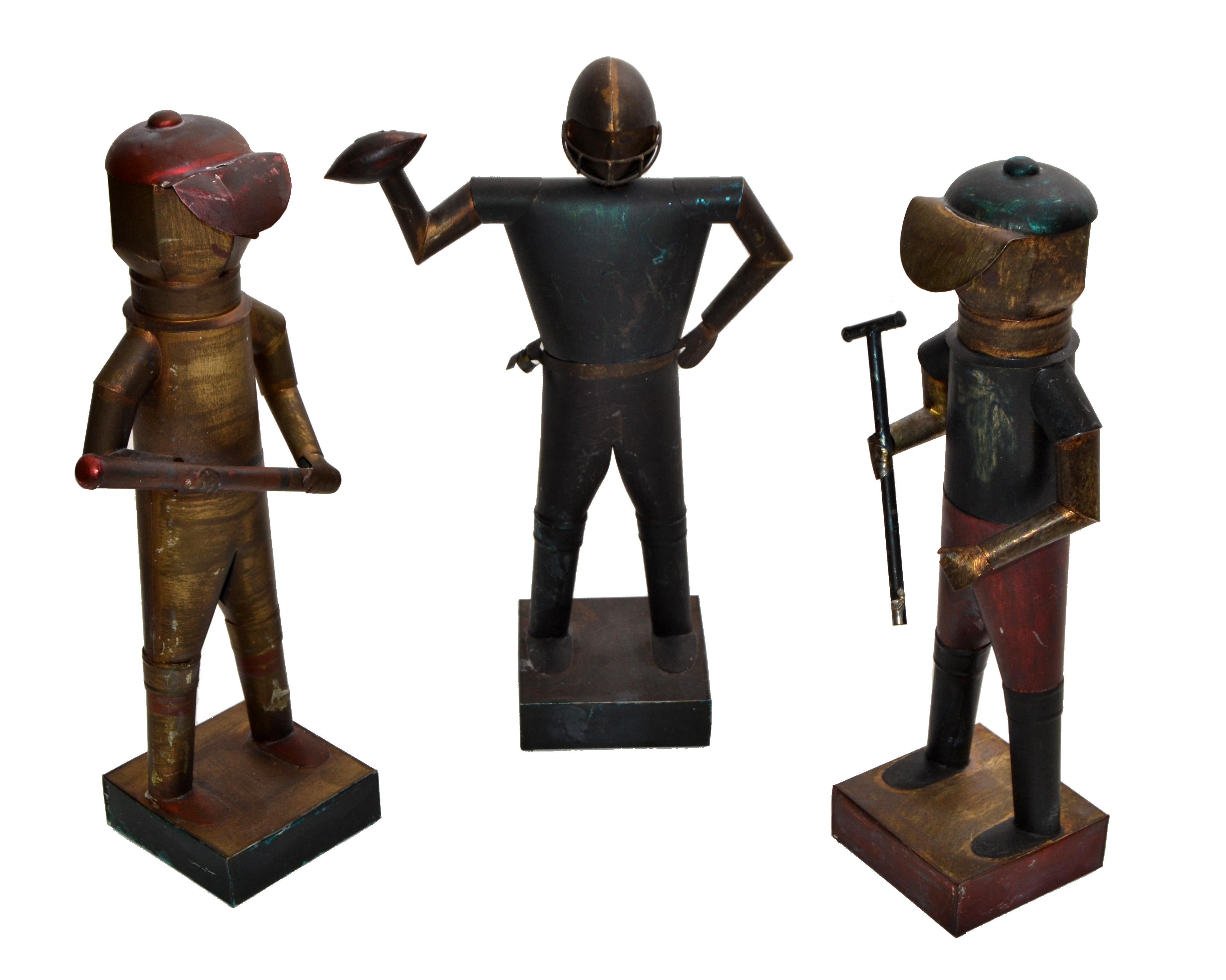 Hand-Crafted Set of 3 Sarreid LTD Mexico Tin Metal Sports Player Team Mid-Century Modern For Sale