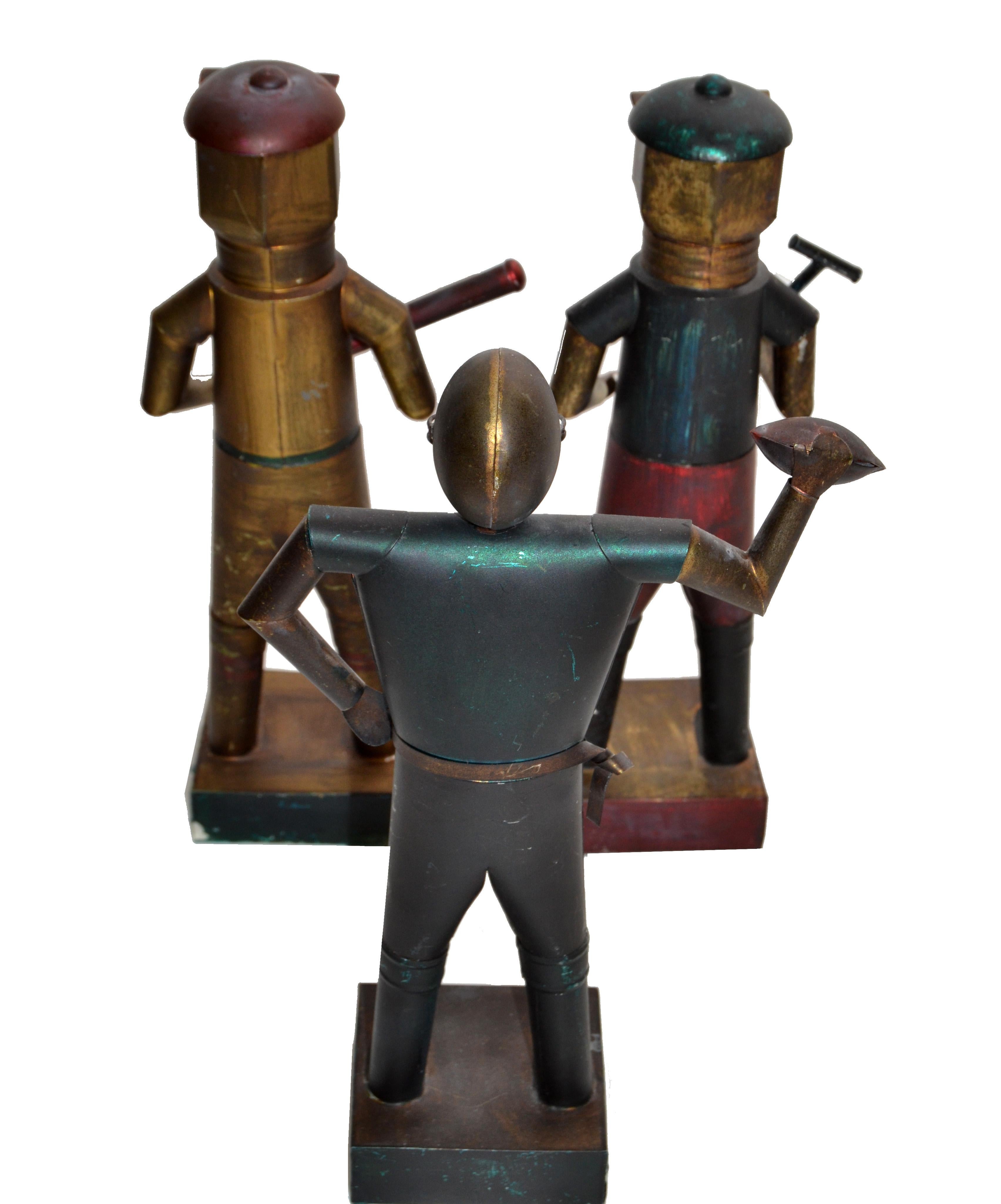 Late 20th Century Set of 3 Sarreid LTD Mexico Tin Metal Sports Player Team Mid-Century Modern For Sale