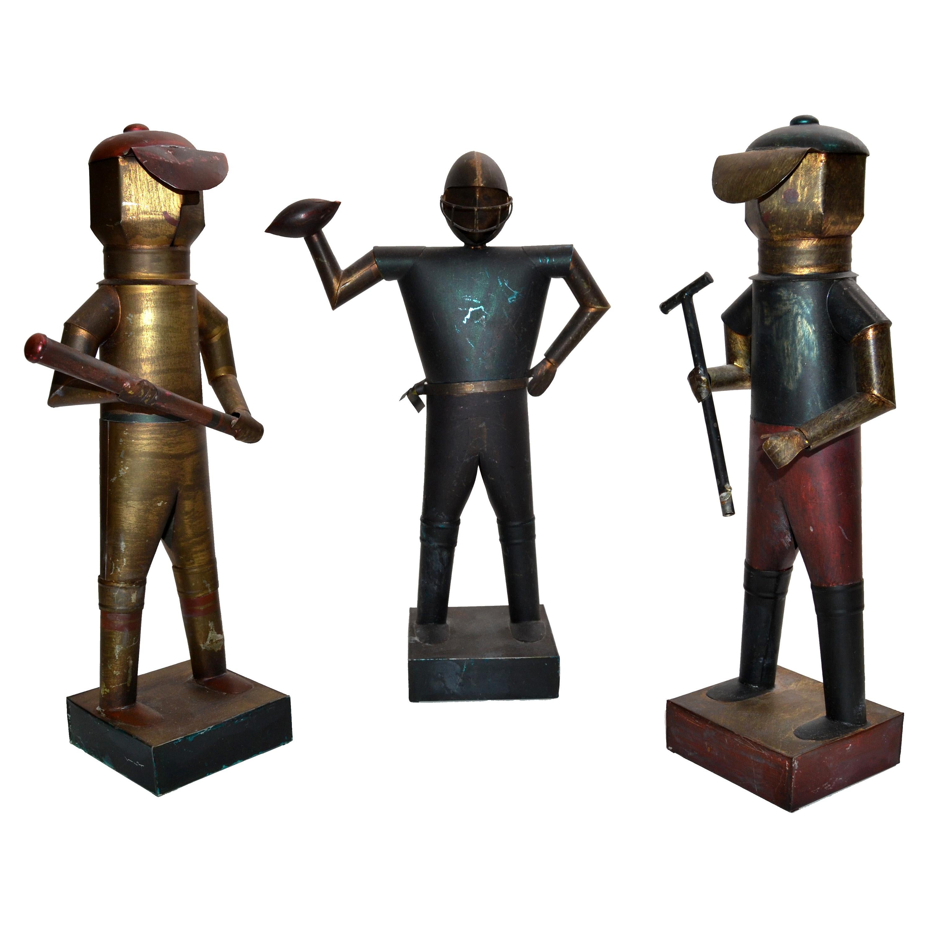 Set of 3 Sarreid LTD Mexico Tin Metal Sports Player Team Mid-Century Modern For Sale