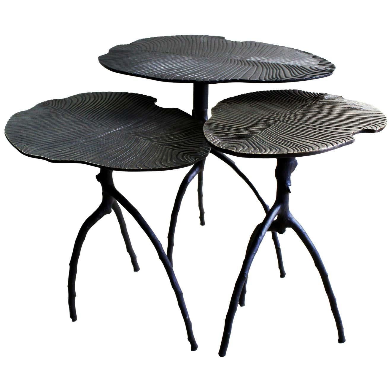Set of 3 Sauvage Fossil side table by Plumbum 
Signed by Eric Gizard and Plumbum
Dimensions: 
Small: 13.58