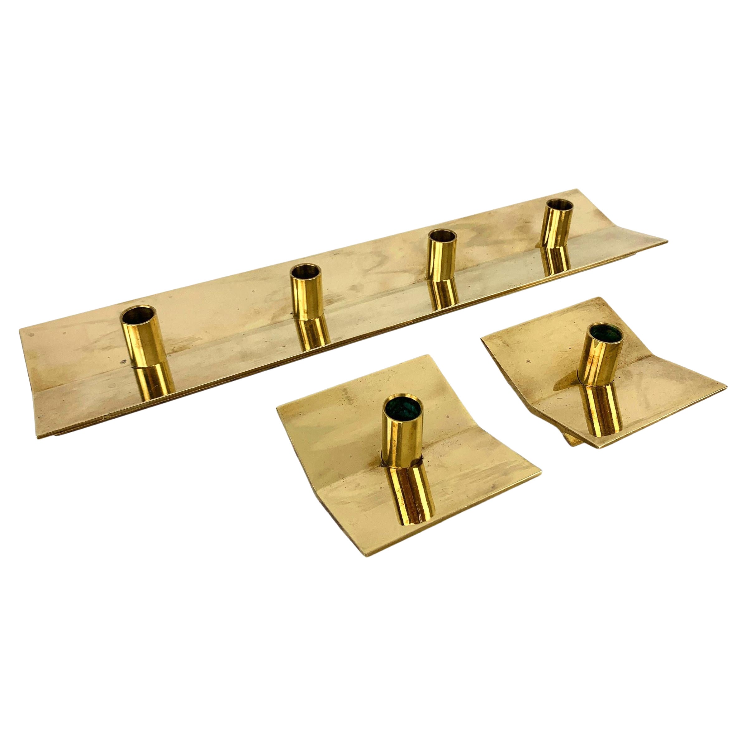 Candelabros suecos de latón de Pierre Forsell para Skultuna, años 60, set de 3