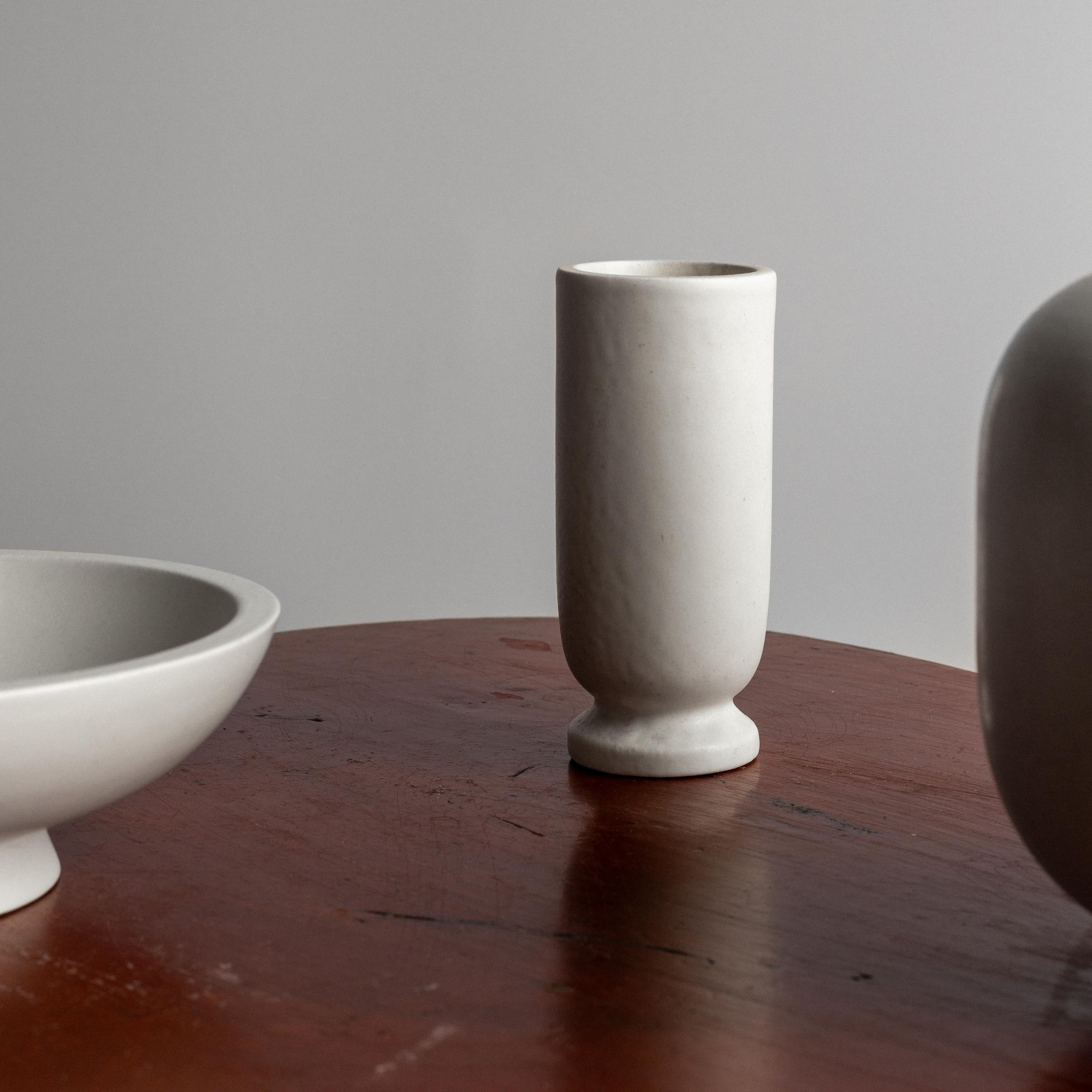 Swedish Set of 3 Scandinavian Modern 'Carrara' Vases & Bowl by Wilhelm Kåge, Gustavsberg