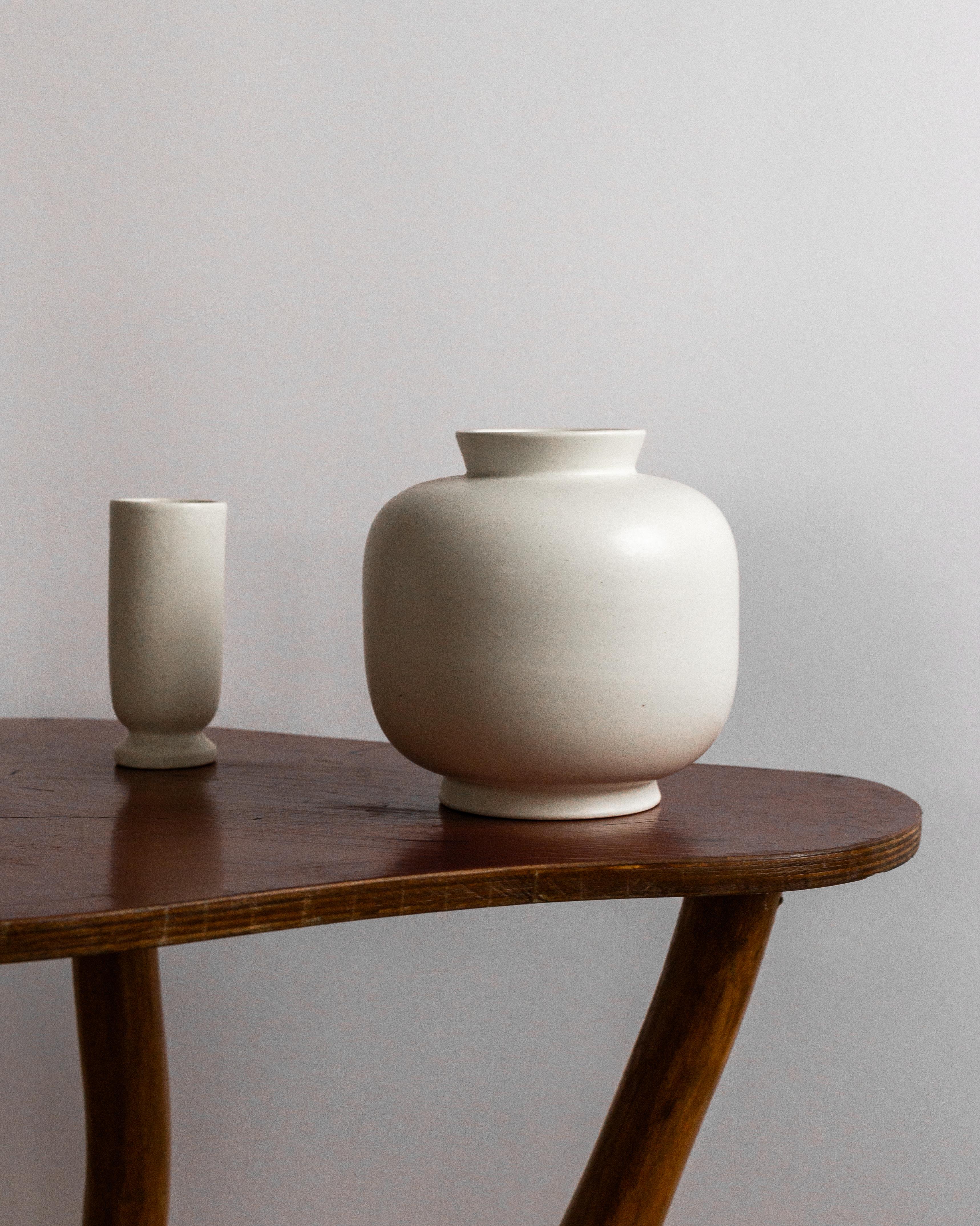 Set of 3 Scandinavian Modern 'Carrara' Vases & Bowl by Wilhelm Kåge, Gustavsberg 1