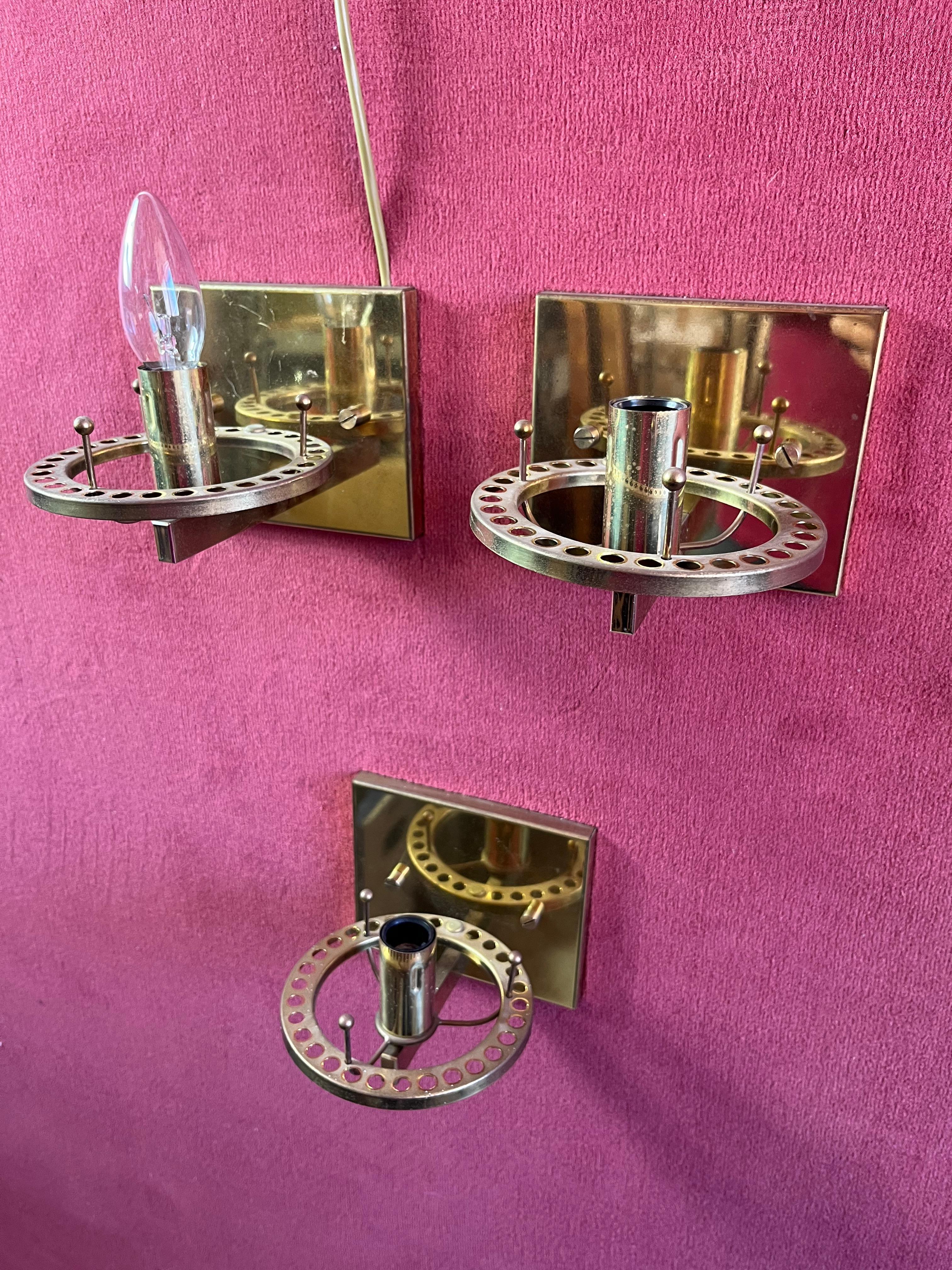 Set Of 3 Sciolari Brass and Murano Glass Wall Lamps Sconces  Mid-Century 1960s For Sale 6