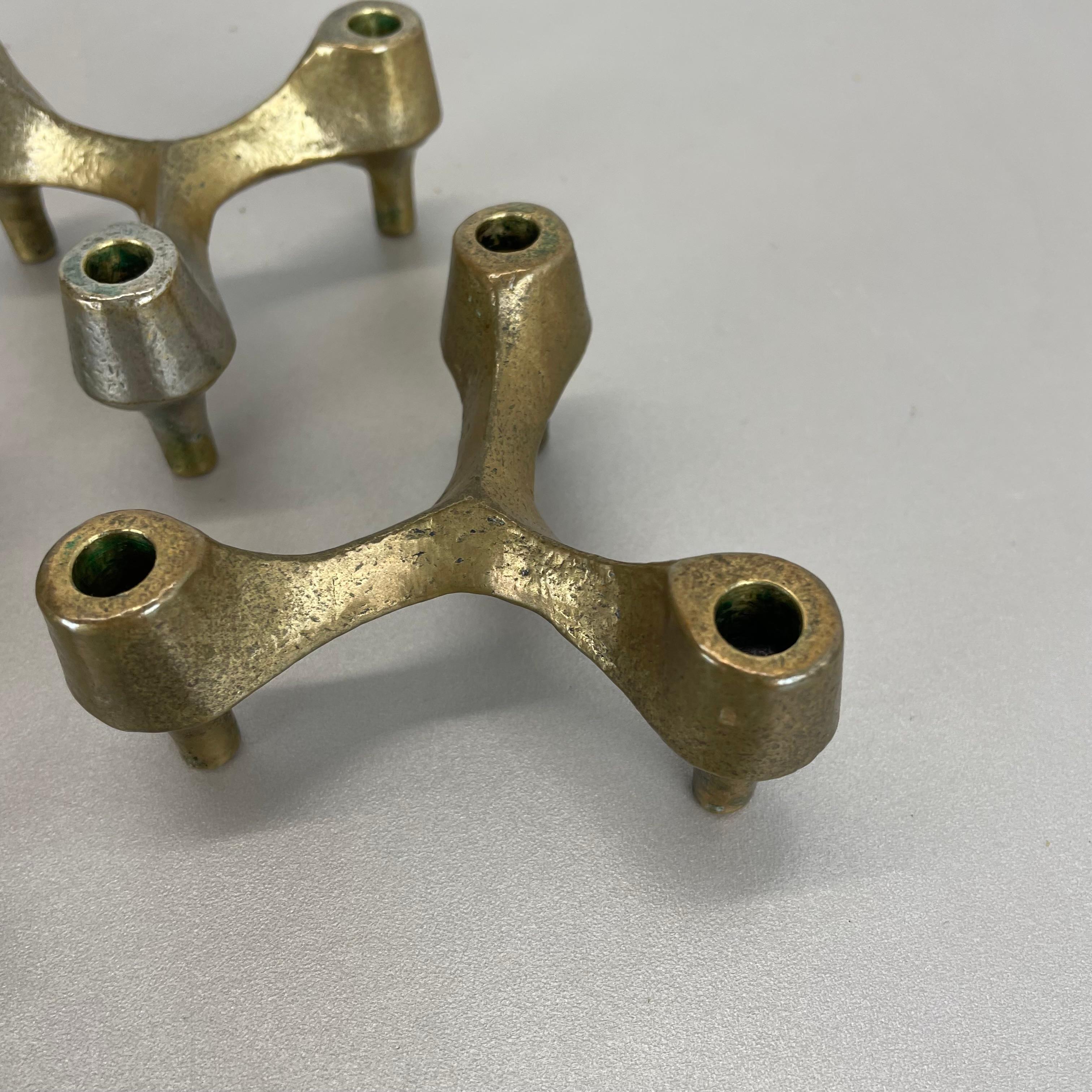 set di 3 Portacandele scultorei brutalisti in bronzo e metallo, Francia, anni '60 in vendita 3
