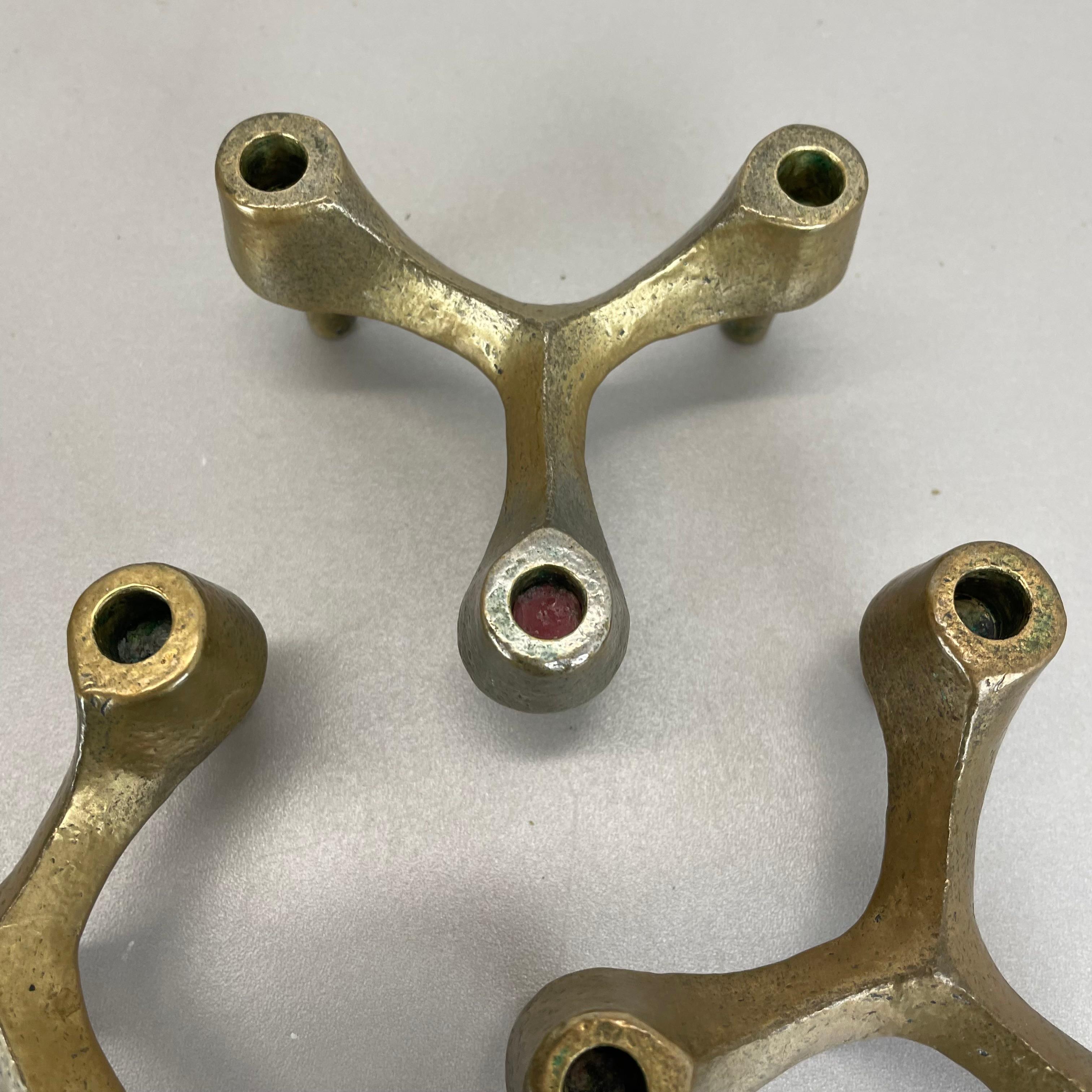 set di 3 Portacandele scultorei brutalisti in bronzo e metallo, Francia, anni '60 in vendita 5