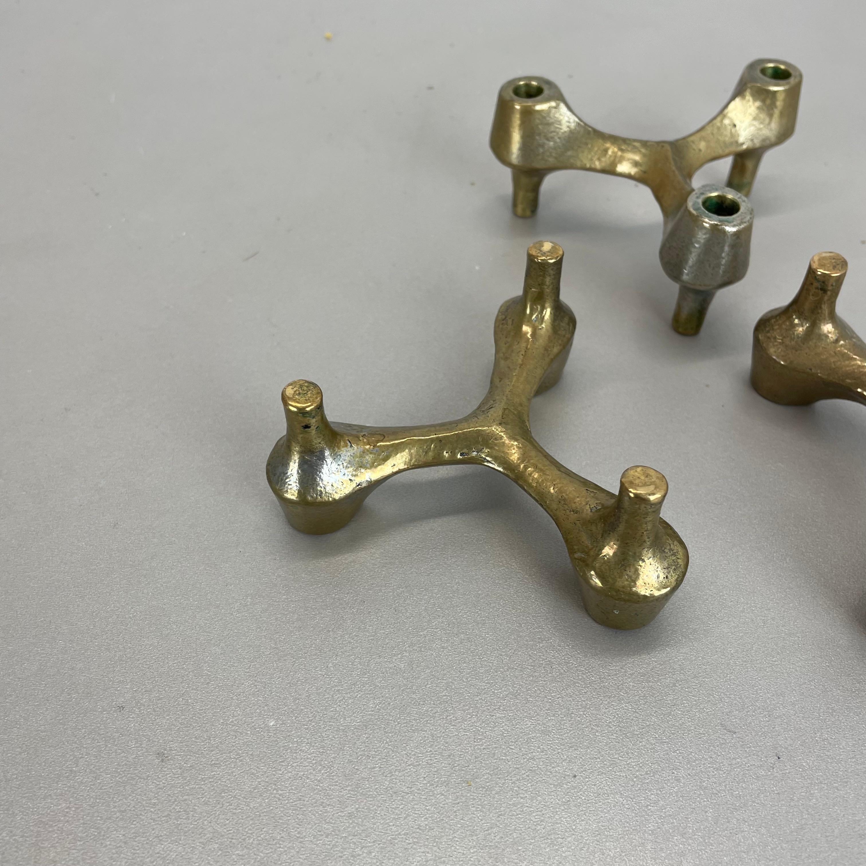 set di 3 Portacandele scultorei brutalisti in bronzo e metallo, Francia, anni '60 in vendita 6