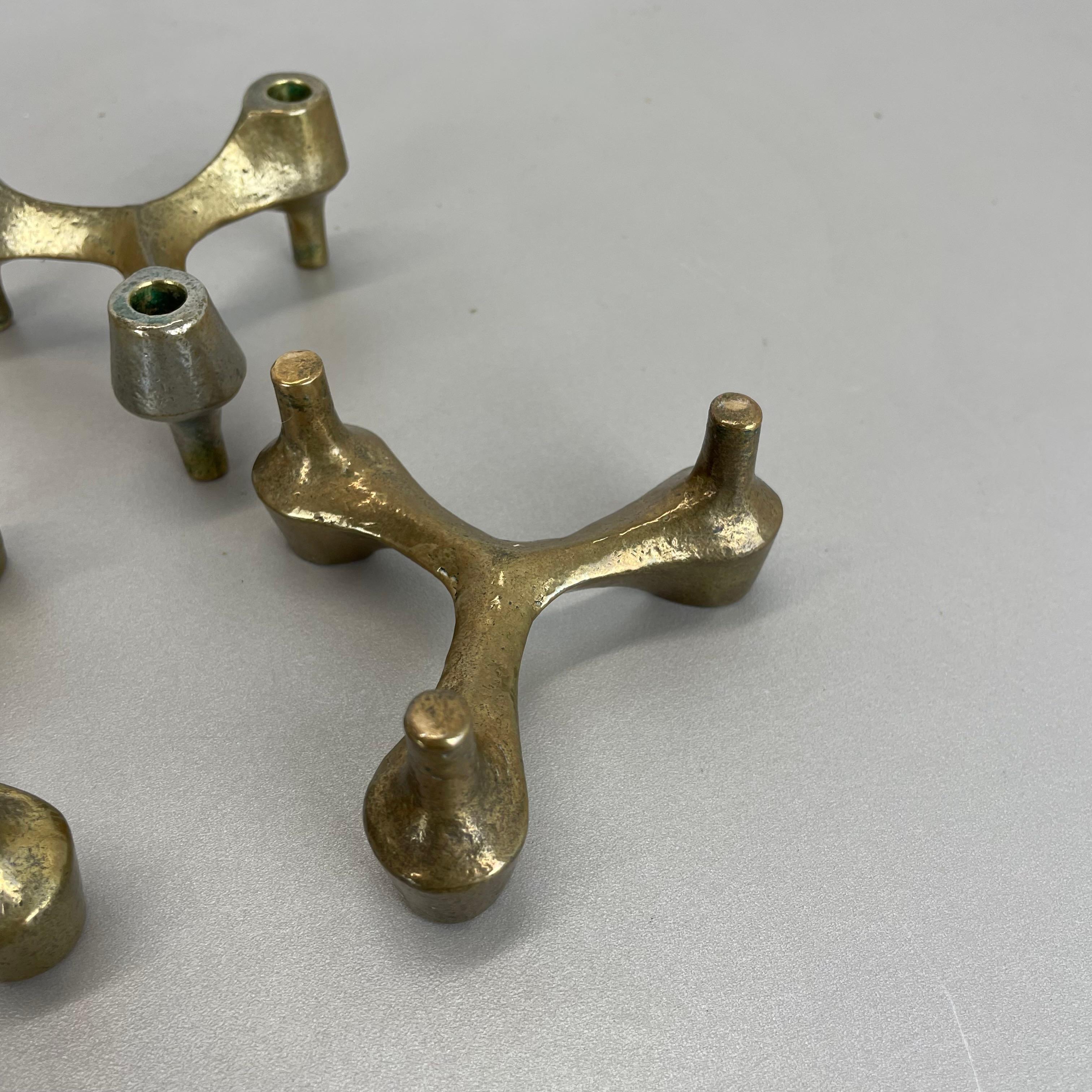 set di 3 Portacandele scultorei brutalisti in bronzo e metallo, Francia, anni '60 in vendita 7