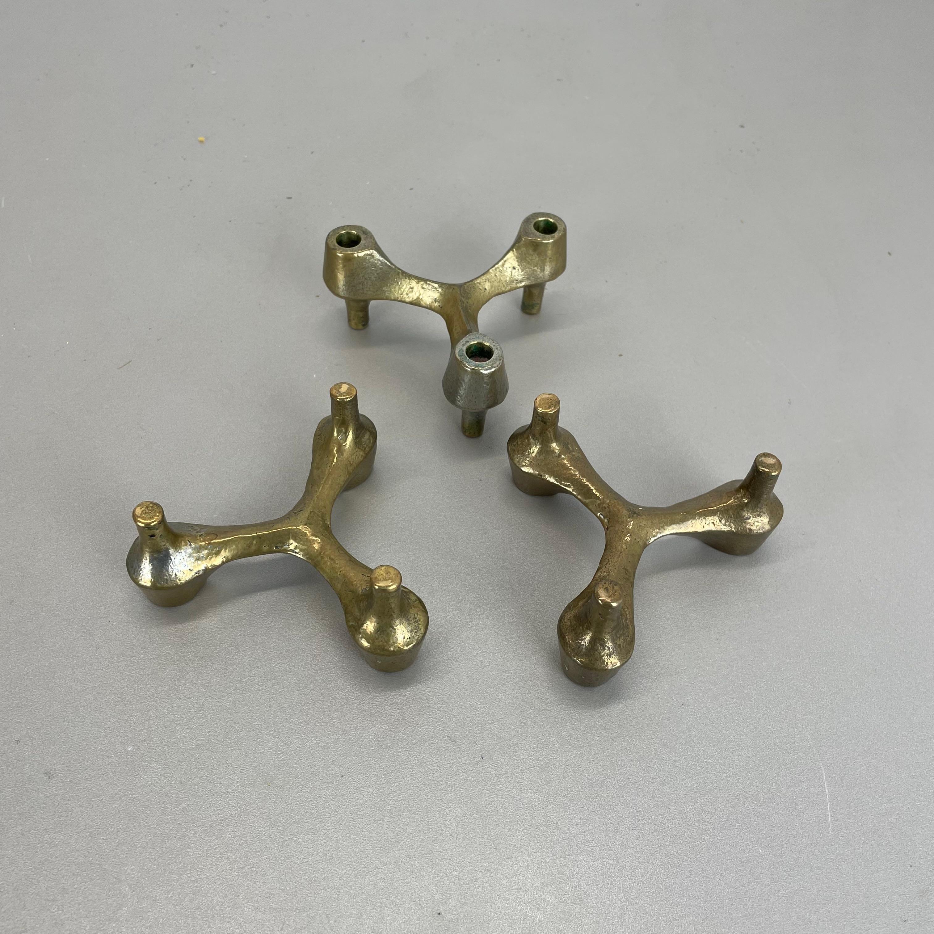 set di 3 Portacandele scultorei brutalisti in bronzo e metallo, Francia, anni '60 in vendita 8