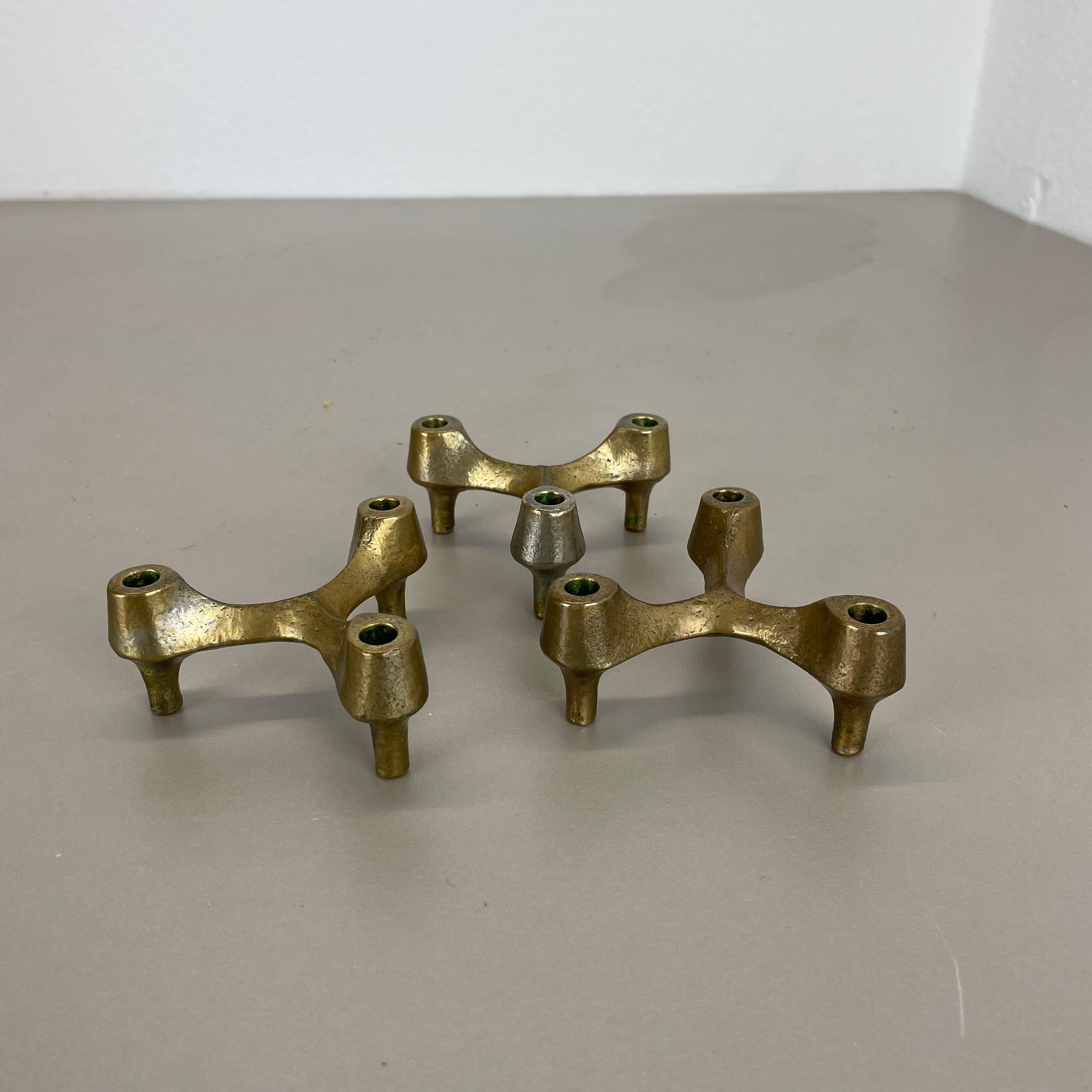 Bronzo set di 3 Portacandele scultorei brutalisti in bronzo e metallo, Francia, anni '60 in vendita