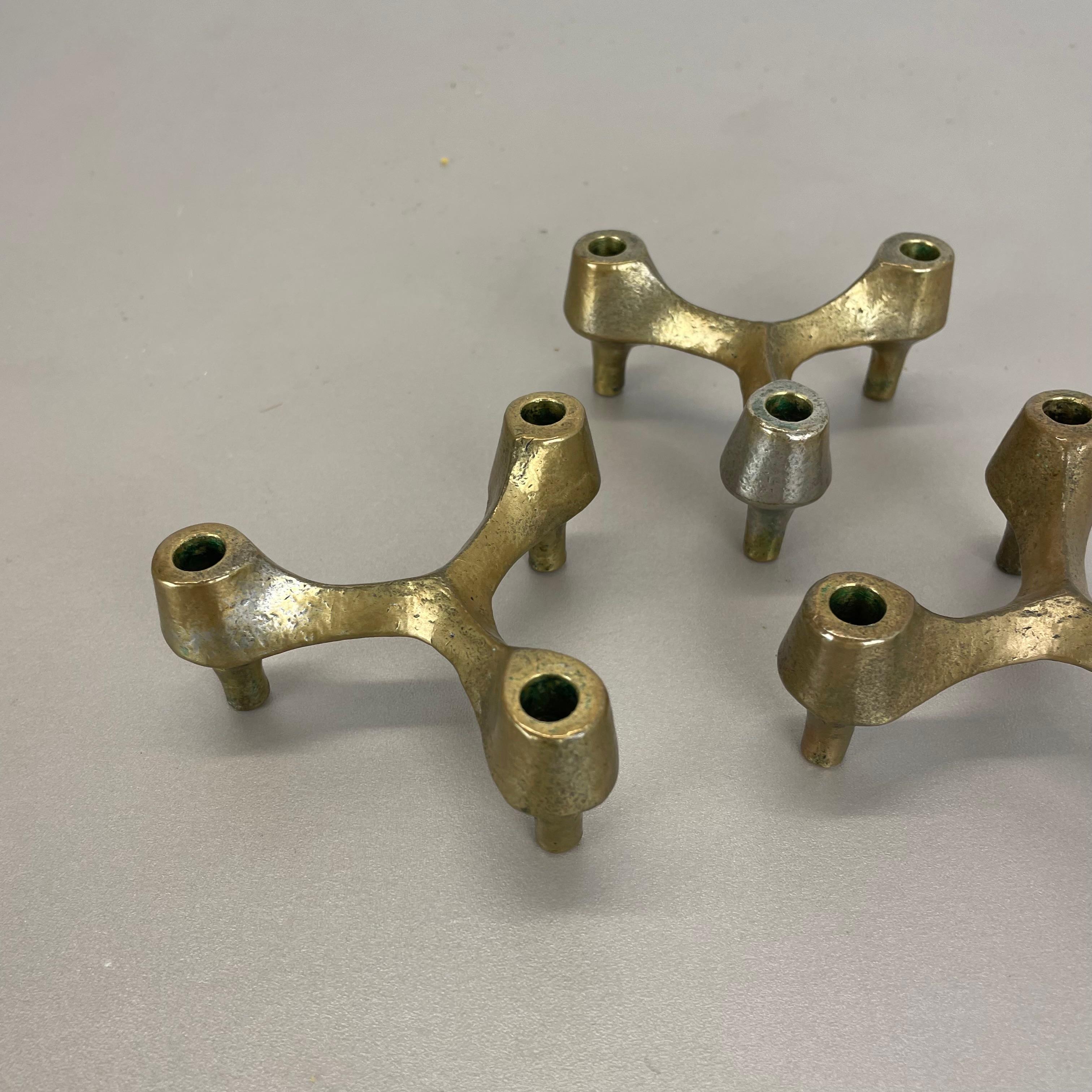 set di 3 Portacandele scultorei brutalisti in bronzo e metallo, Francia, anni '60 in vendita 1
