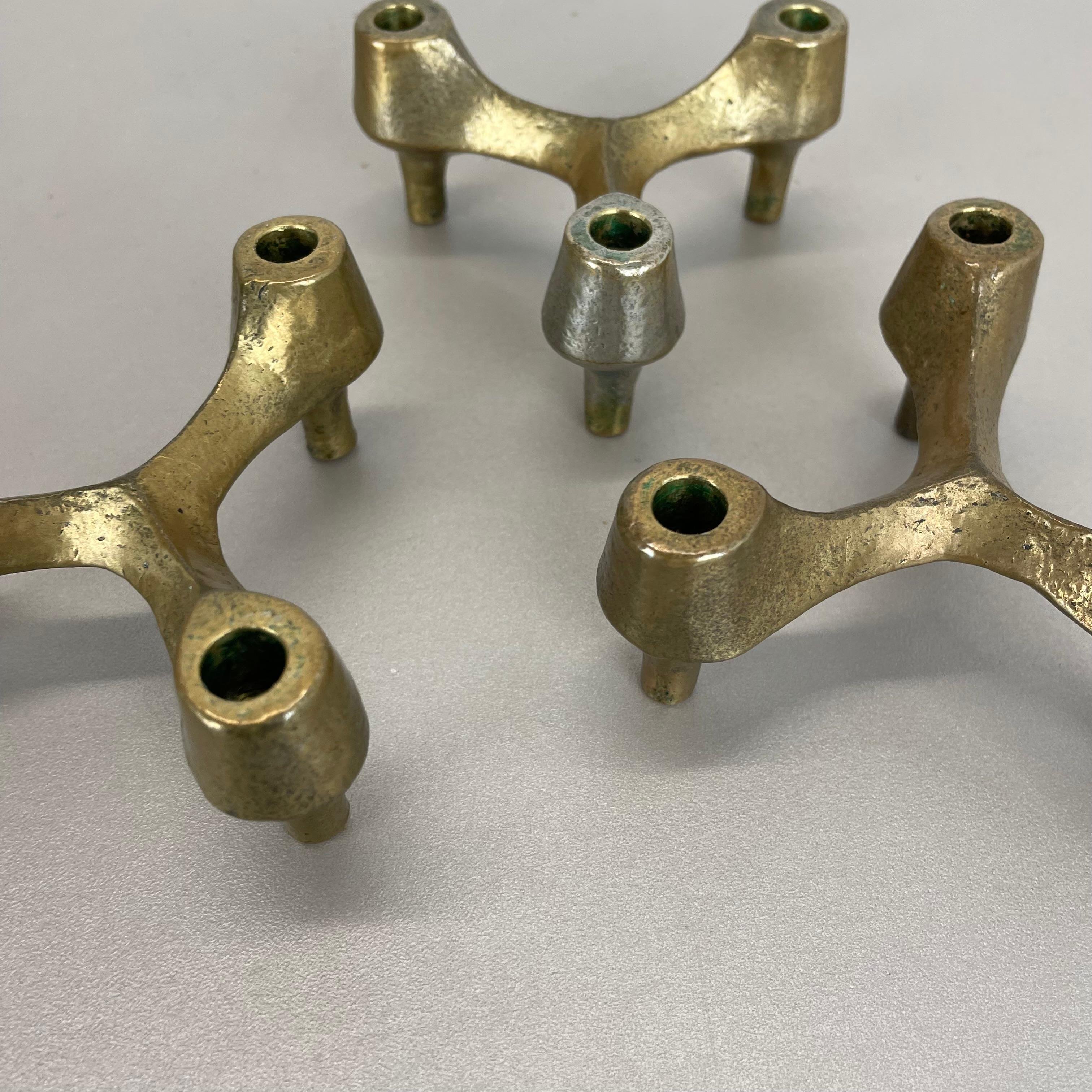 set di 3 Portacandele scultorei brutalisti in bronzo e metallo, Francia, anni '60 in vendita 2