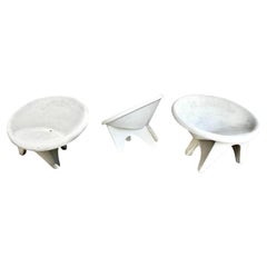 Retro Set of 3 Sculptural Concrete Chairs, 1960s Italy