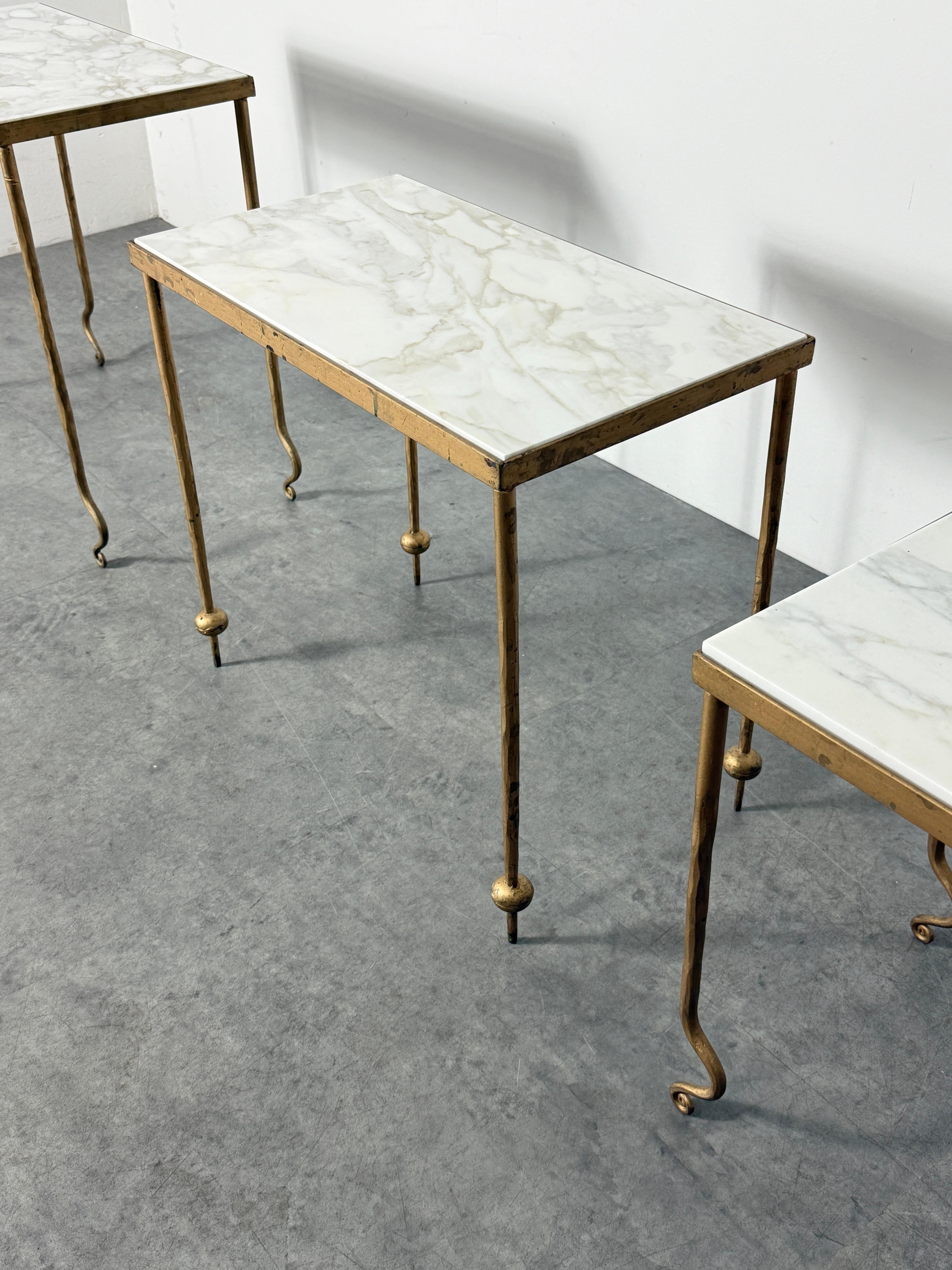Set of 3 Sculptural Gilt Marble Nesting Tables Style of René Drouet France 1940s For Sale 4