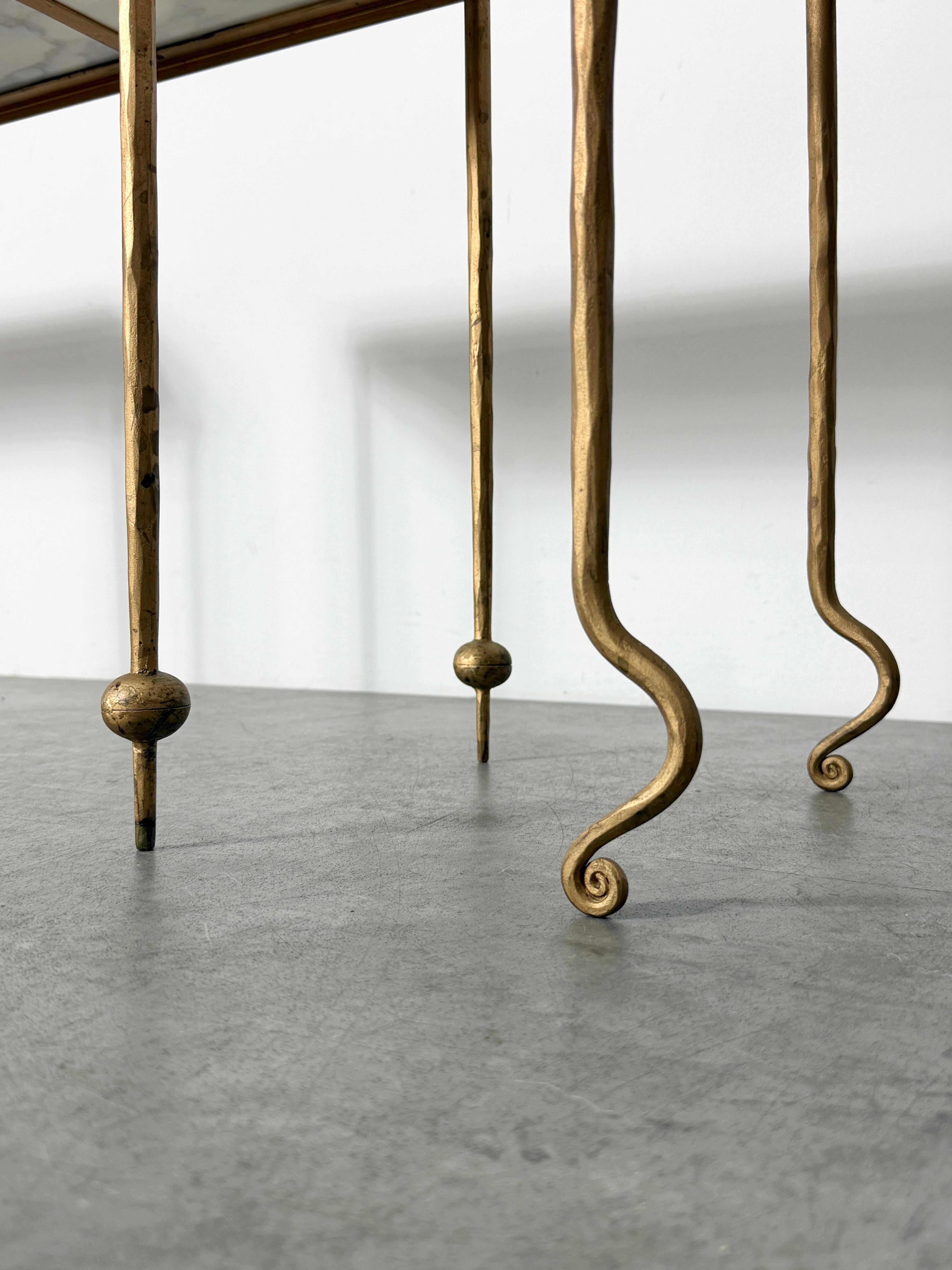 Set of 3 Sculptural Gilt Marble Nesting Tables Style of René Drouet France 1940s For Sale 5