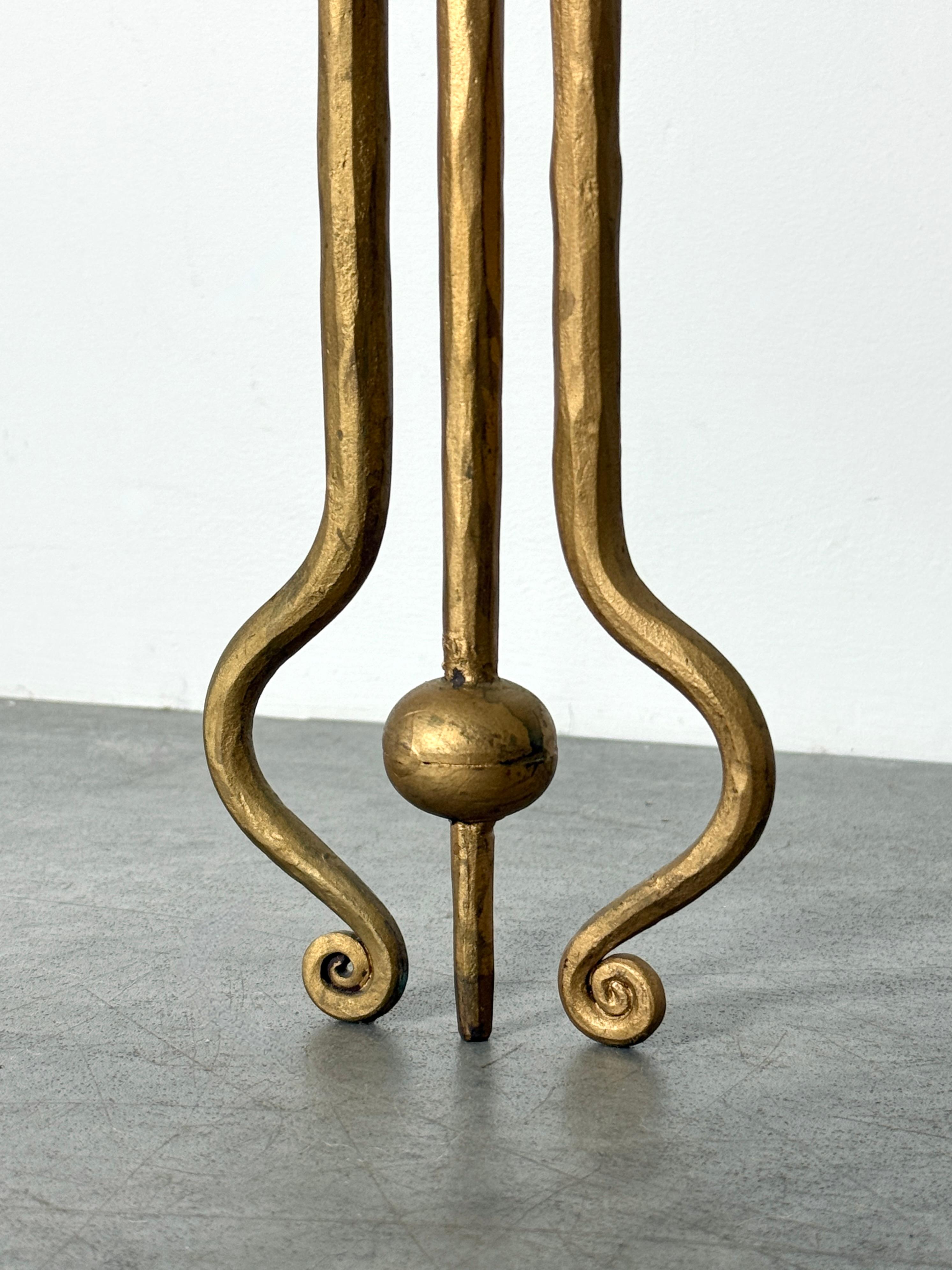 French Set of 3 Sculptural Gilt Marble Nesting Tables Style of René Drouet France 1940s For Sale