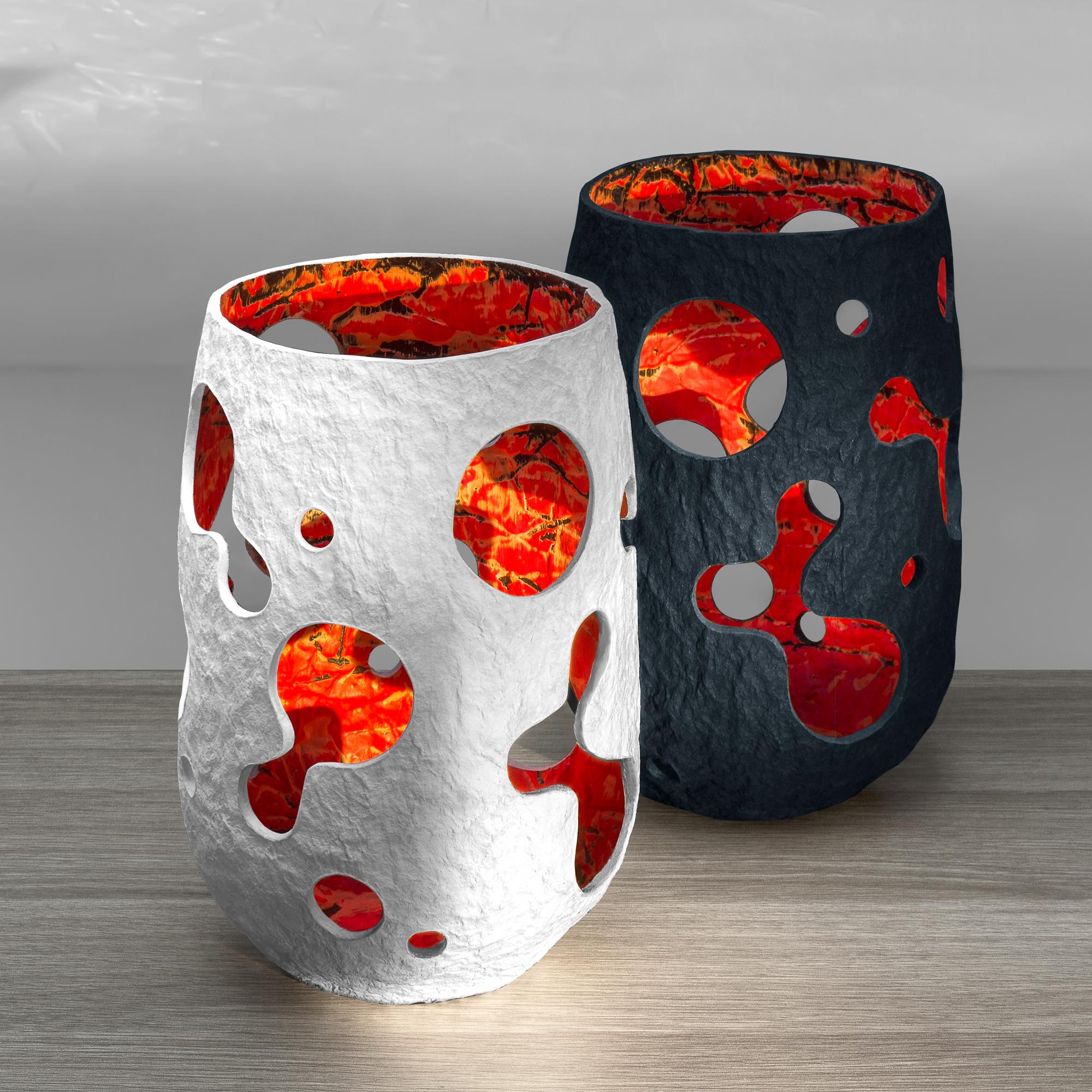 Contemporary Set Of 3 Sculptural White Lantern Vases by Donatas Zukauskas For Sale