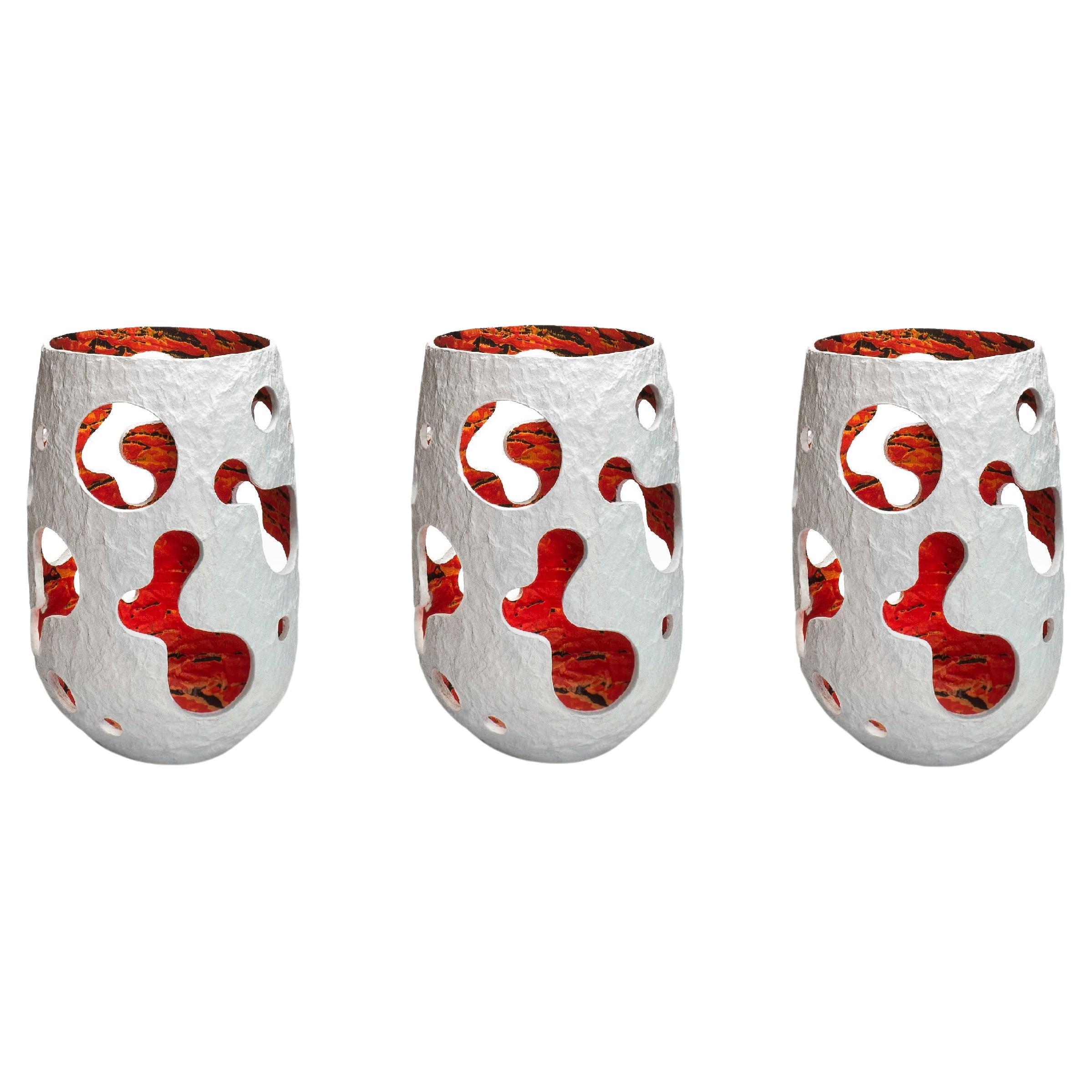 Set Of 3 Sculptural White Lantern Vases by Donatas Zukauskas For Sale