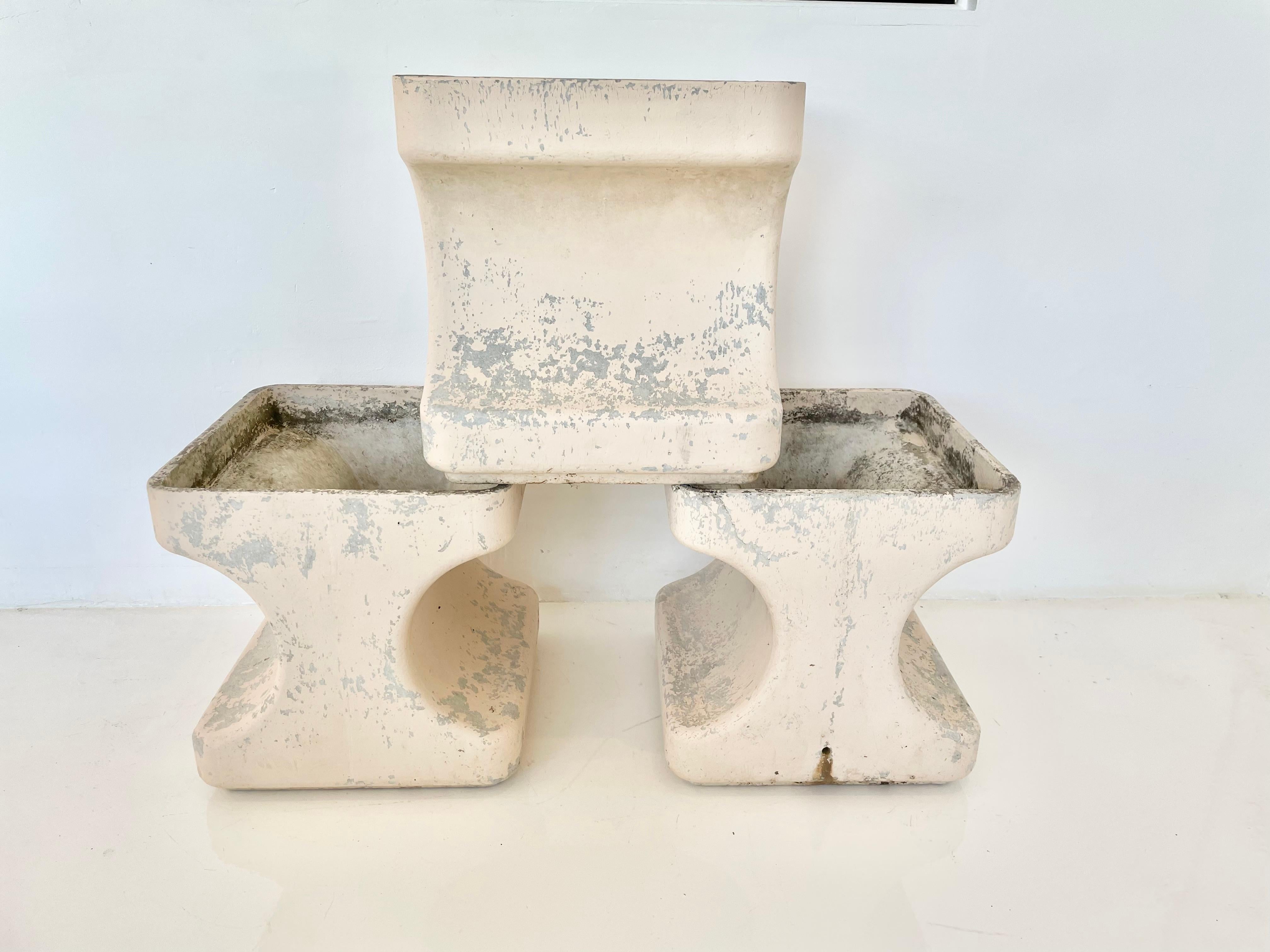 Swiss Set of 3 Sculptural Willy Guhl Concrete Planters