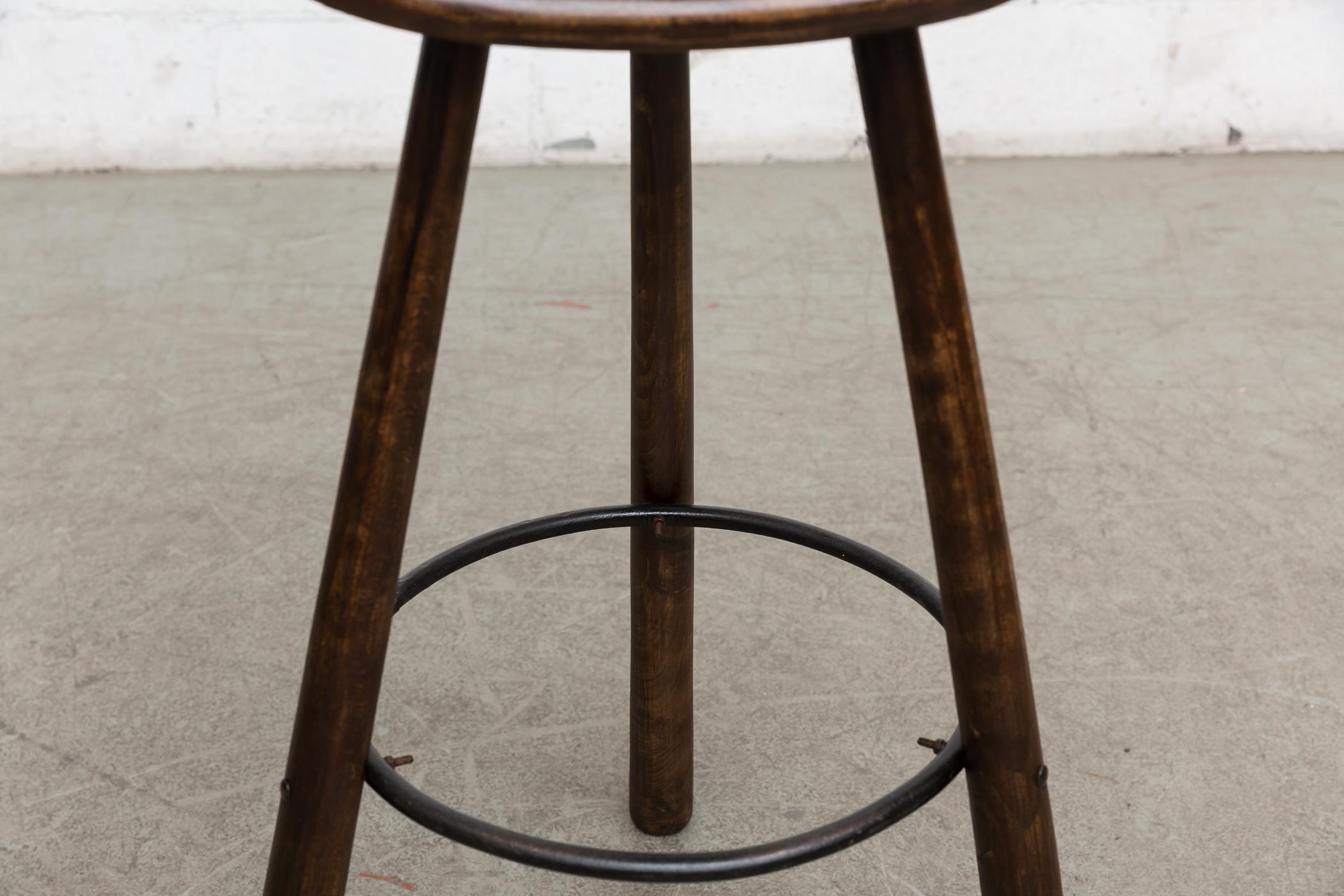 Late 20th Century Set of 3 Sergio Rodriguez Style Dark Spanish 'Marbella' Bar Stools