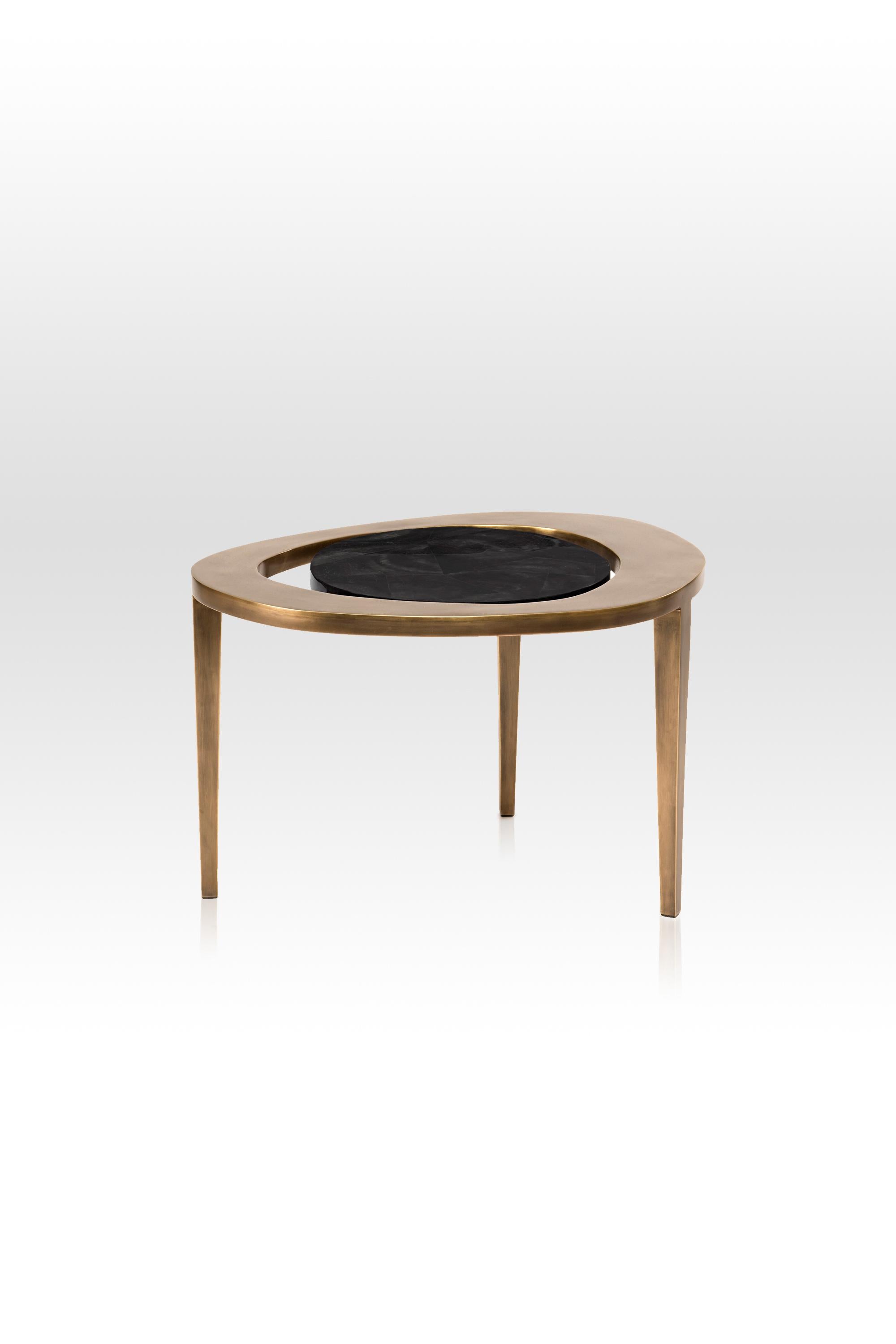 Set of 3 Shagreen Nesting Side Tables with Brass Inlay Work by R&Y Augousti For Sale 5