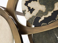 Set of 3 Shagreen Nesting Side Tables with Brass Inlay Work by R&Y Augousti