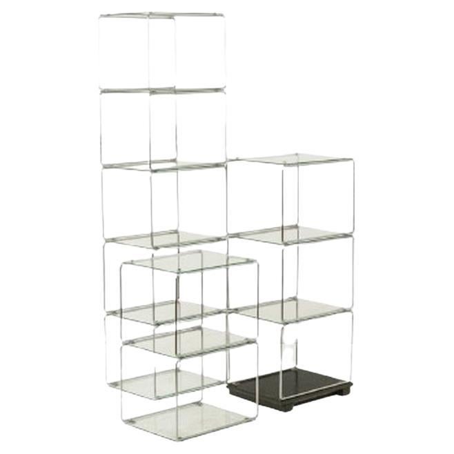 Set of 3 shelves in chrome-plated metal and glass. 1970s For Sale