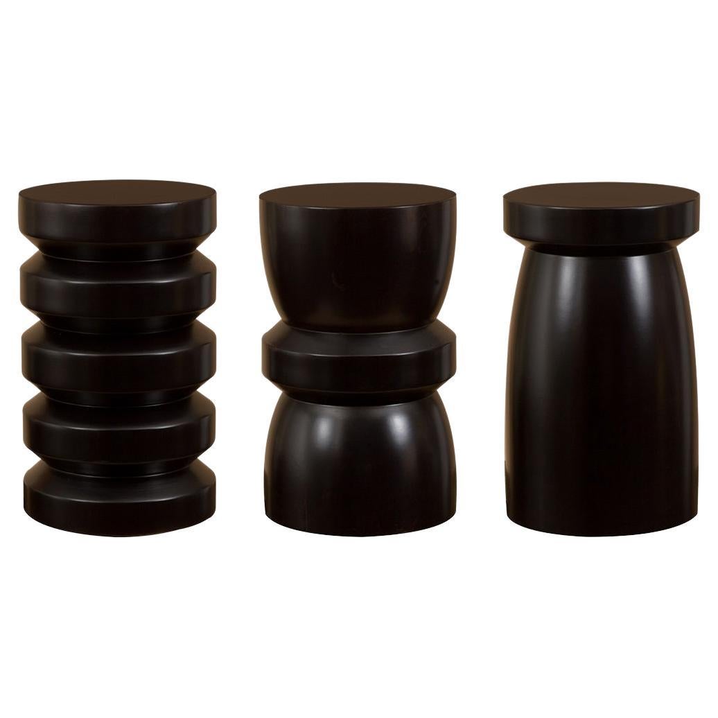 Set of 3 Side Table / Stool with Espresso Finish Solid Wood For Sale