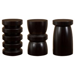 Set of 3 Side Table / Stool with Espresso Finish Solid Wood