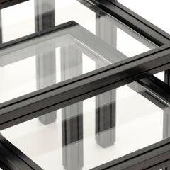 Set of 3 Side Tables in Black Metal and Glass