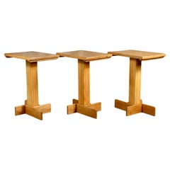 Set of 3 side tables in oak, French anonymous work from the 1980s