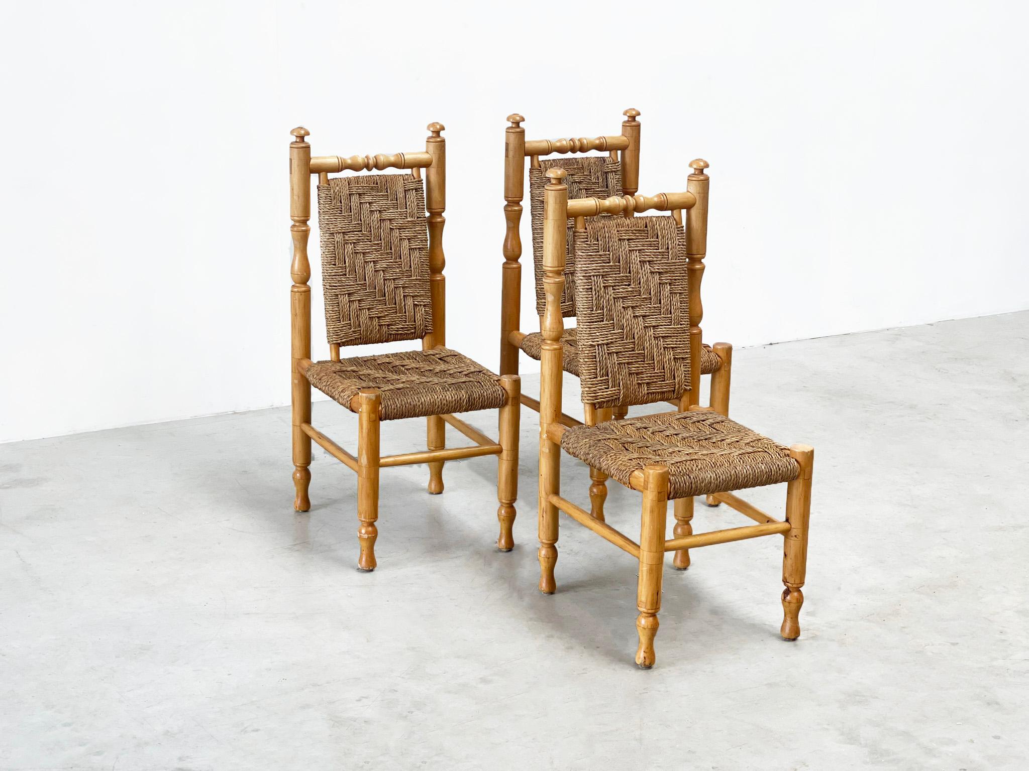 set of 3 sidechairs / dining chairs by by Adrien Audoux & Frida Minet For Sale 2