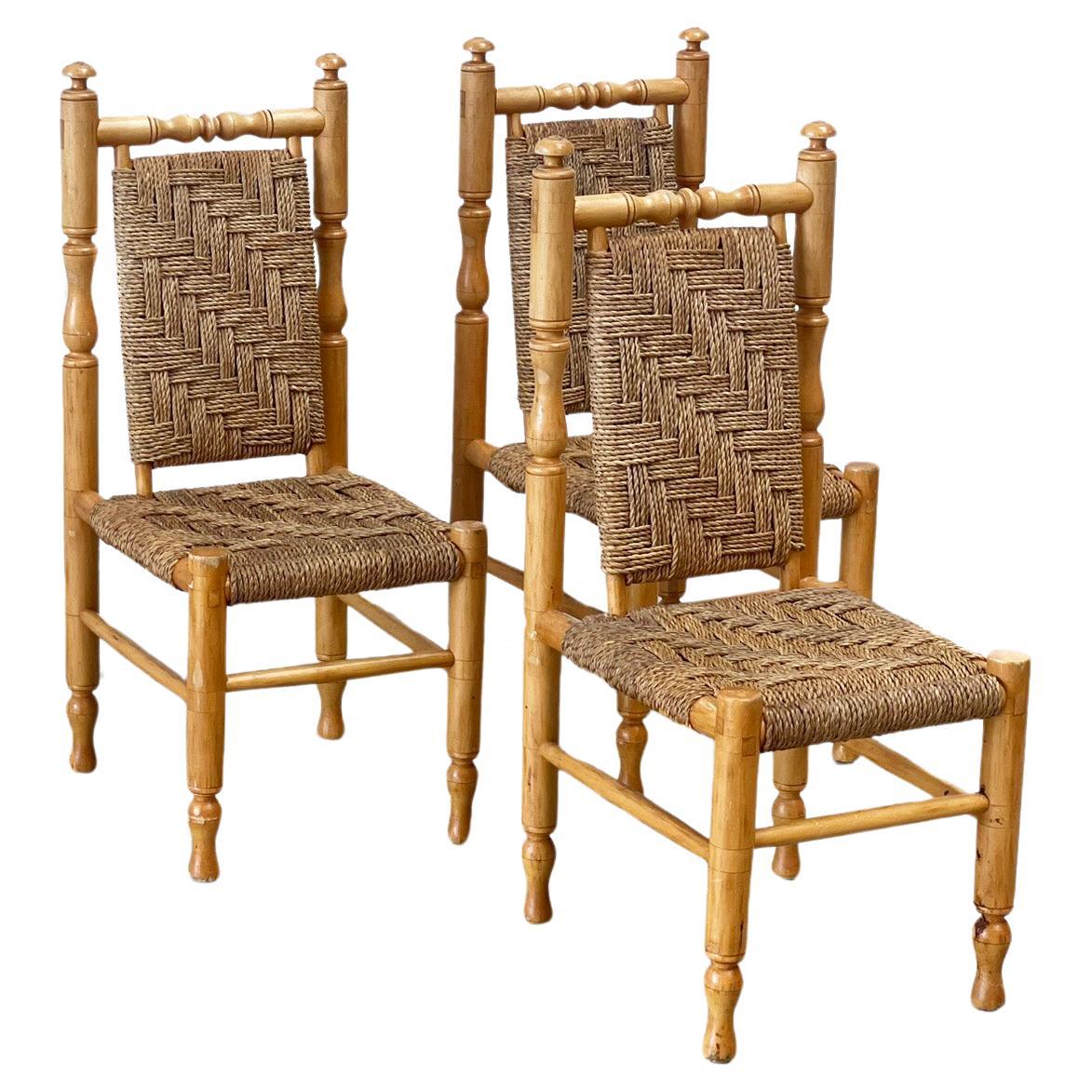 set of 3 sidechairs / dining chairs by by Adrien Audoux & Frida Minet For Sale