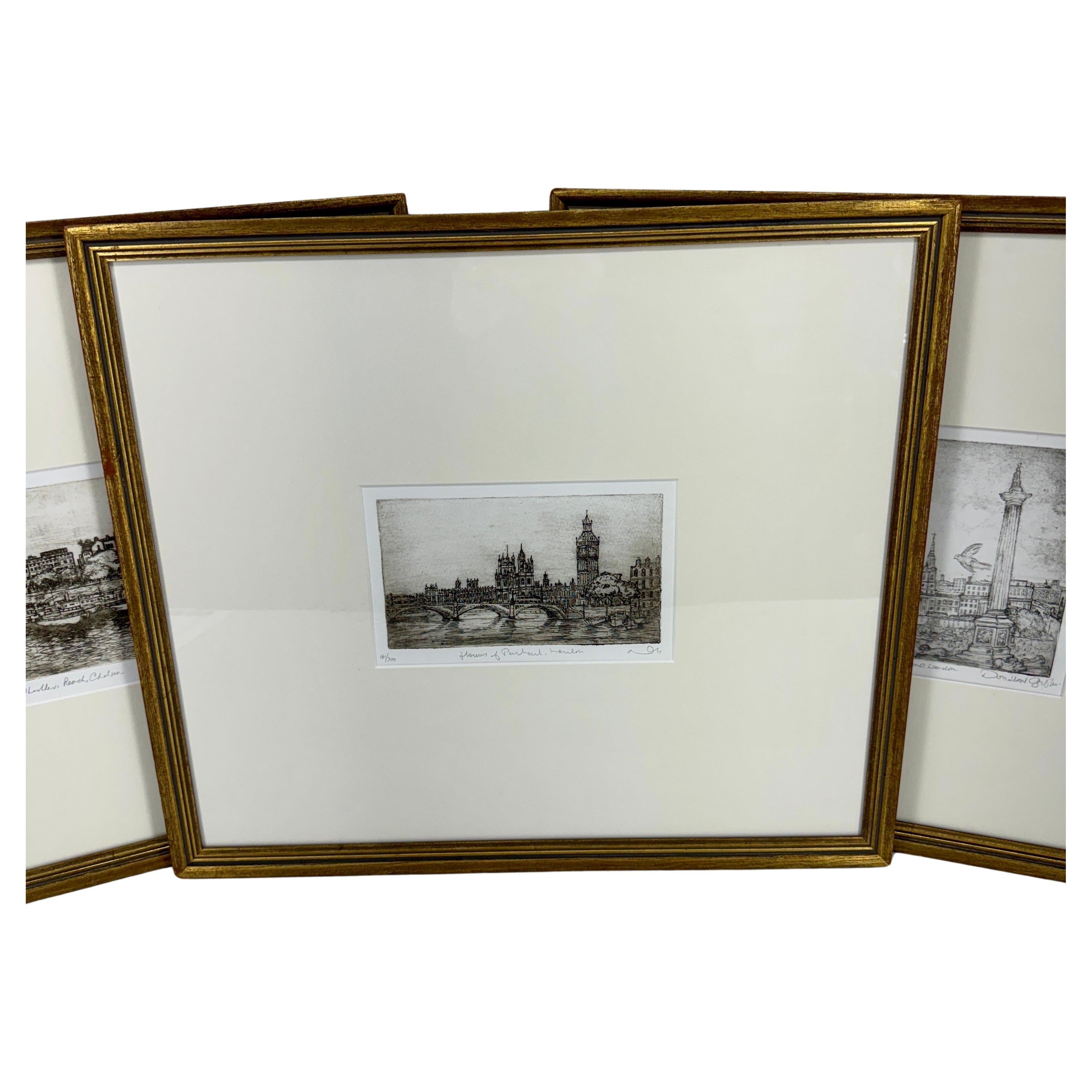 British Set of 3 Signed Dorothy Griffiths Etchings of London Scenes For Sale